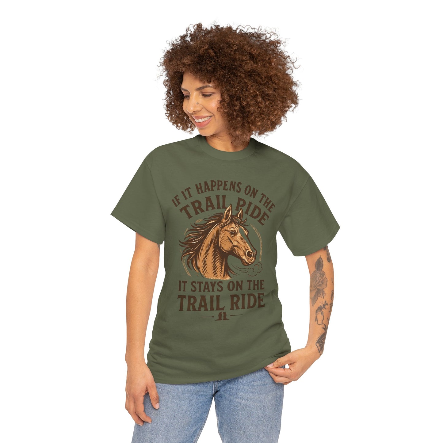 Trail Ride T-Shirt — "If It Happens On The Trail Ride, It Stays On The Trail Ride" Horse Tee