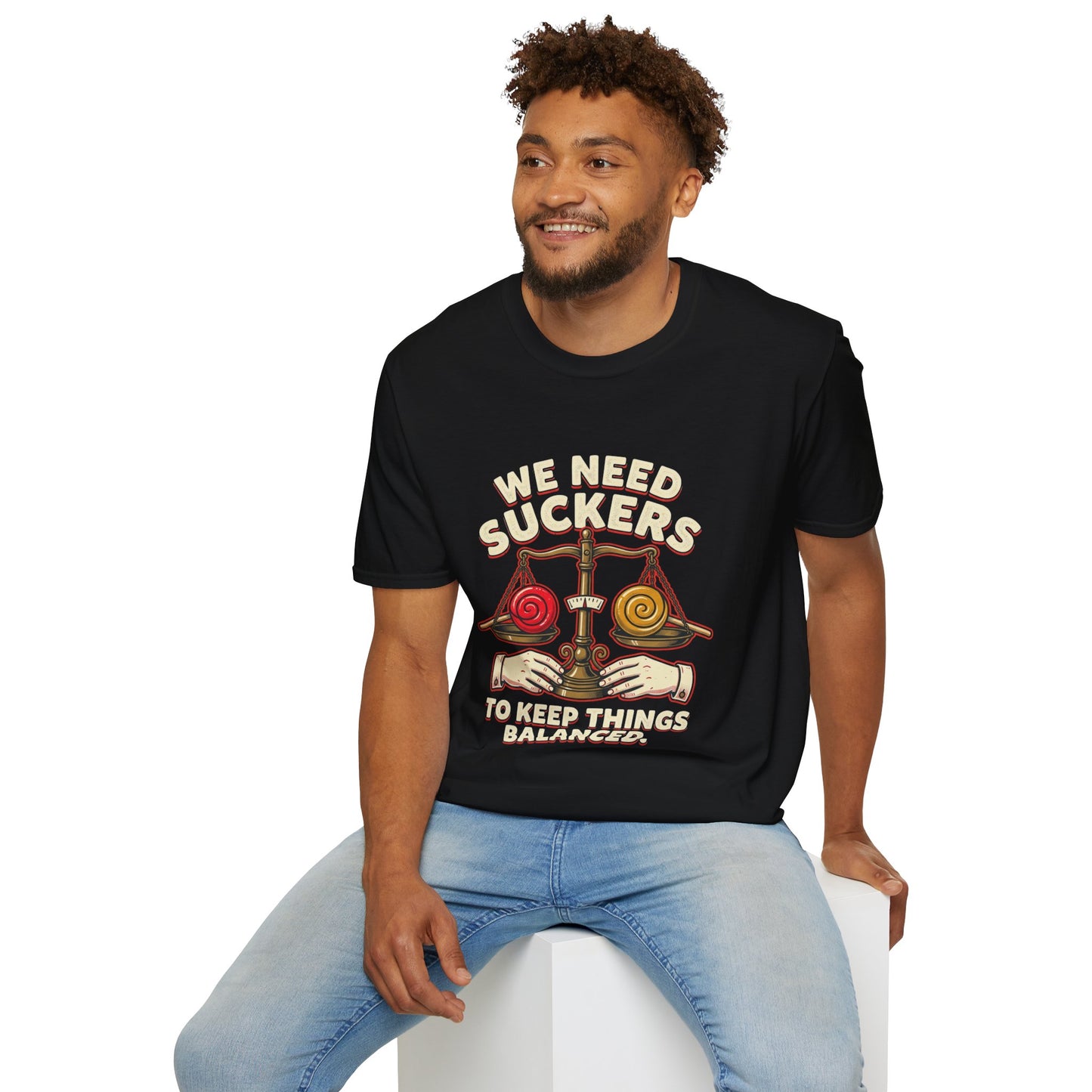 "We Need Suckers to Keep Things Balanced" Retro Candy Scale Tee