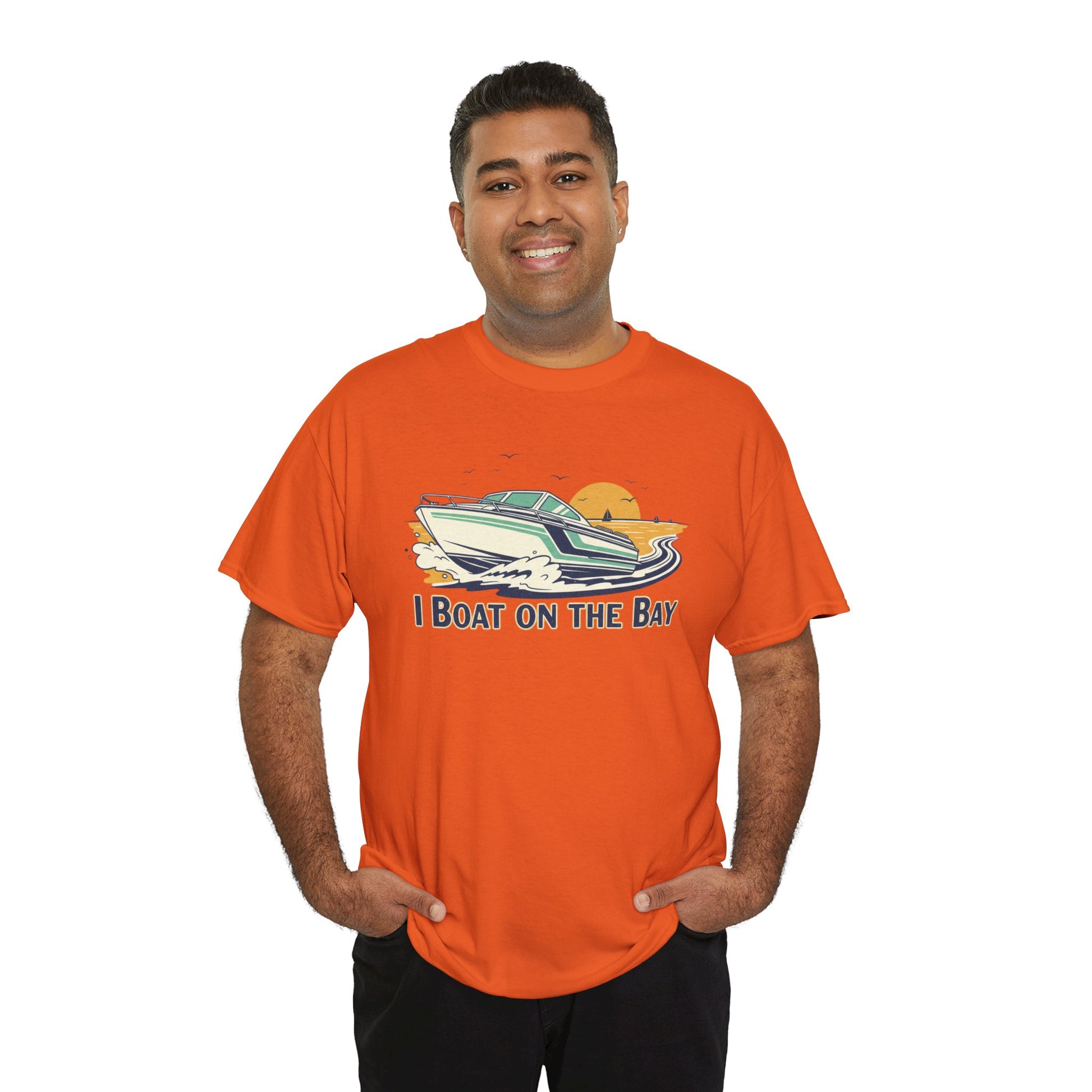 Boat on the Bay T-Shirt — Retro Motorboat Sunset Tee Printify