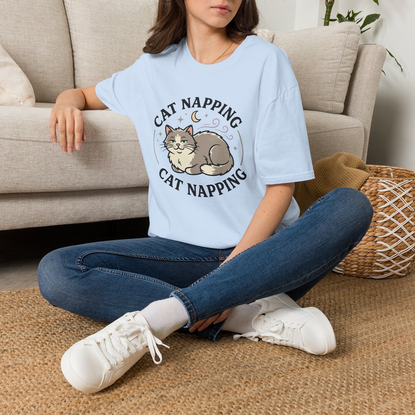 Cat Napping T-Shirt — Cute Sleeping Cat Graphic Tee for Cat Lovers