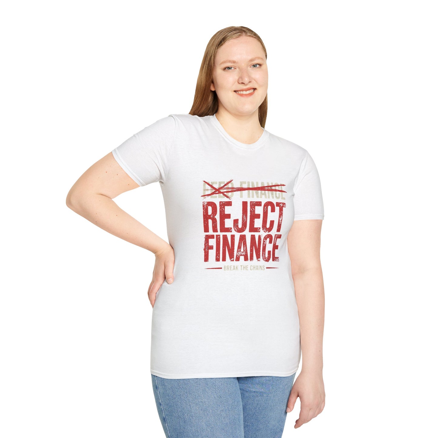Reject Finance T-Shirt — Bold Red Protest Graphic Tee