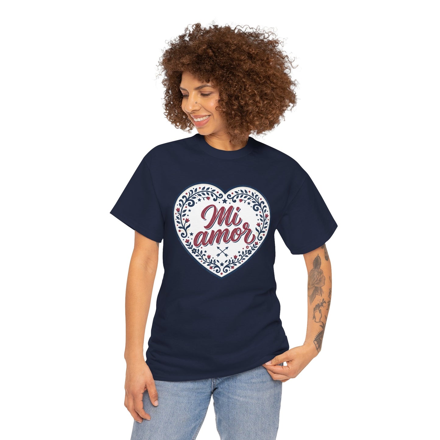 Mi Amor Heart T-Shirt — Romantic Floral Graphic Tee for Valentine’s Day