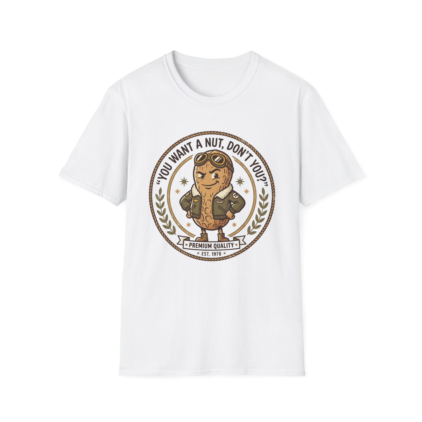 Vintage Mascot Peanut T-Shirt — "You Want a Nut, Don't You?" Retro Graphic Tee Printify