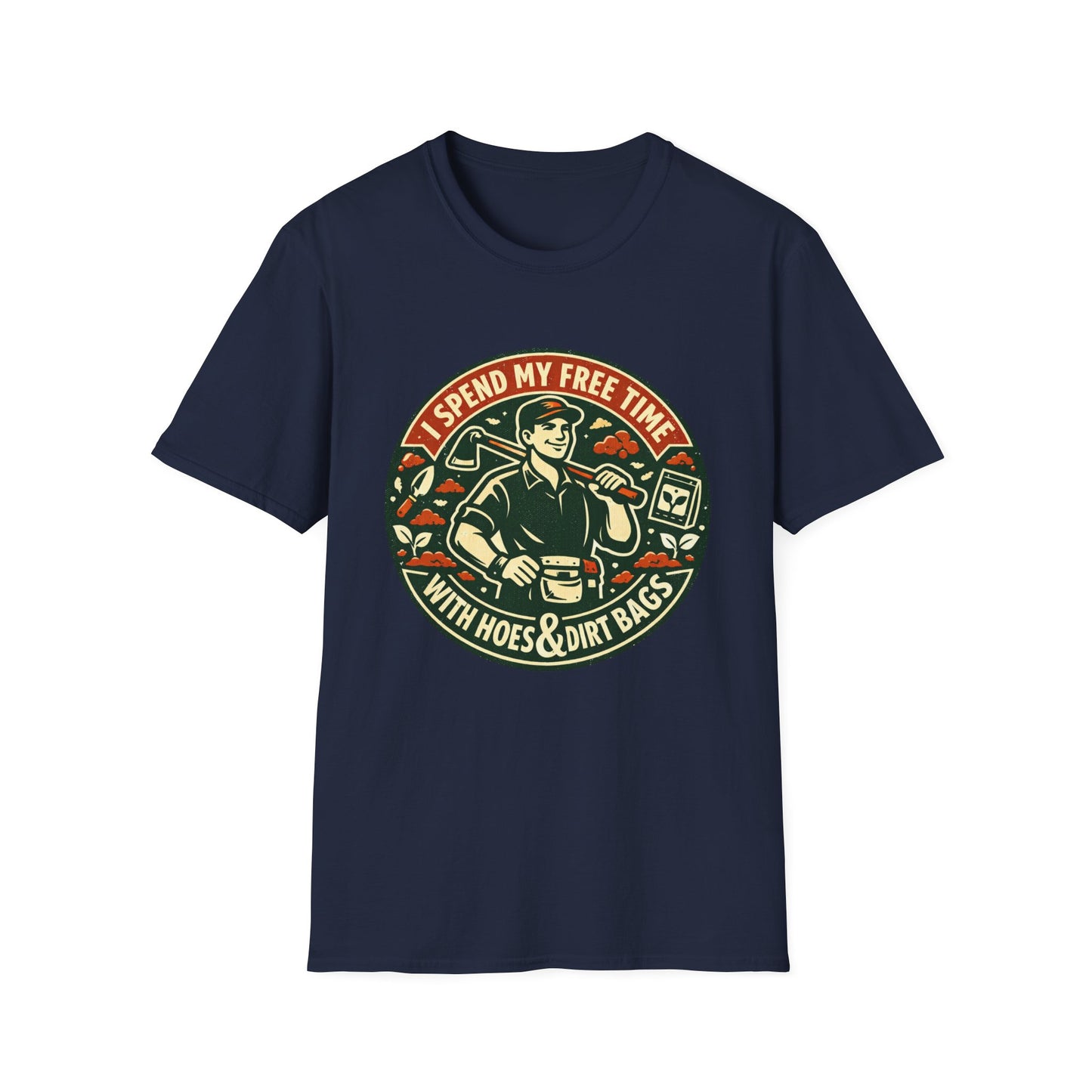 Gardener T-Shirt — “I Spend My Free Time With Hoes & Dirt Bags” Retro Gardening Tee
