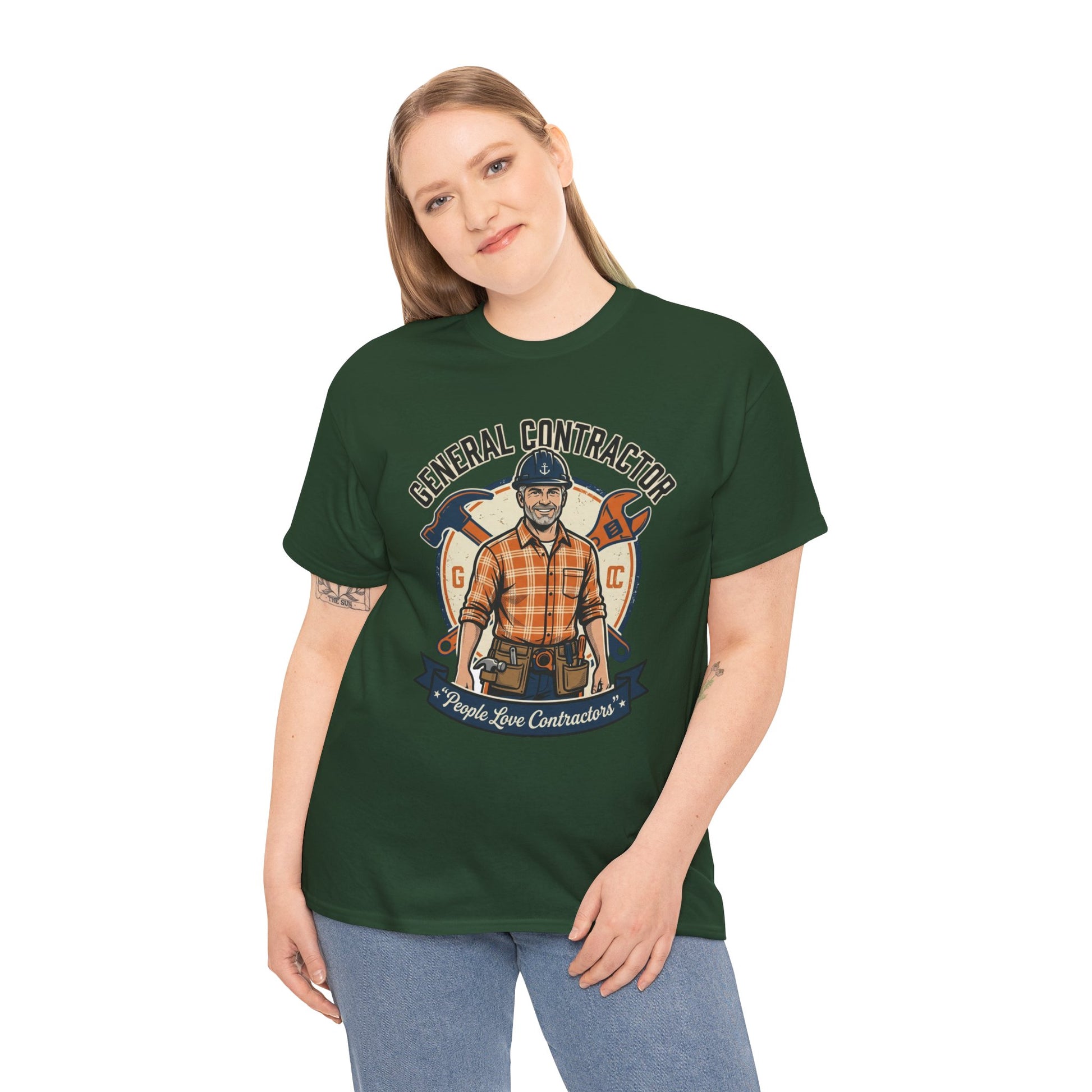 General Contractor T-Shirt — Vintage Construction Worker Logo Tee Printify