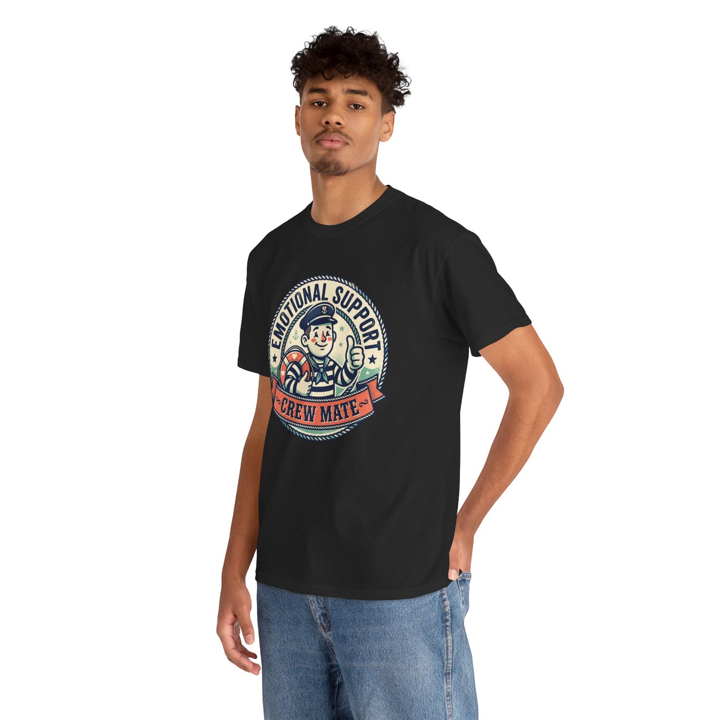 Emotional Support Crew Mate T‑Shirt — Retro Nautical Crewmate Tee Printify