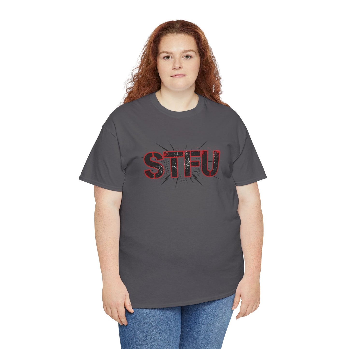 STFU Graphic Tee — Bold Distressed Text Shirt for Statement Style Printify