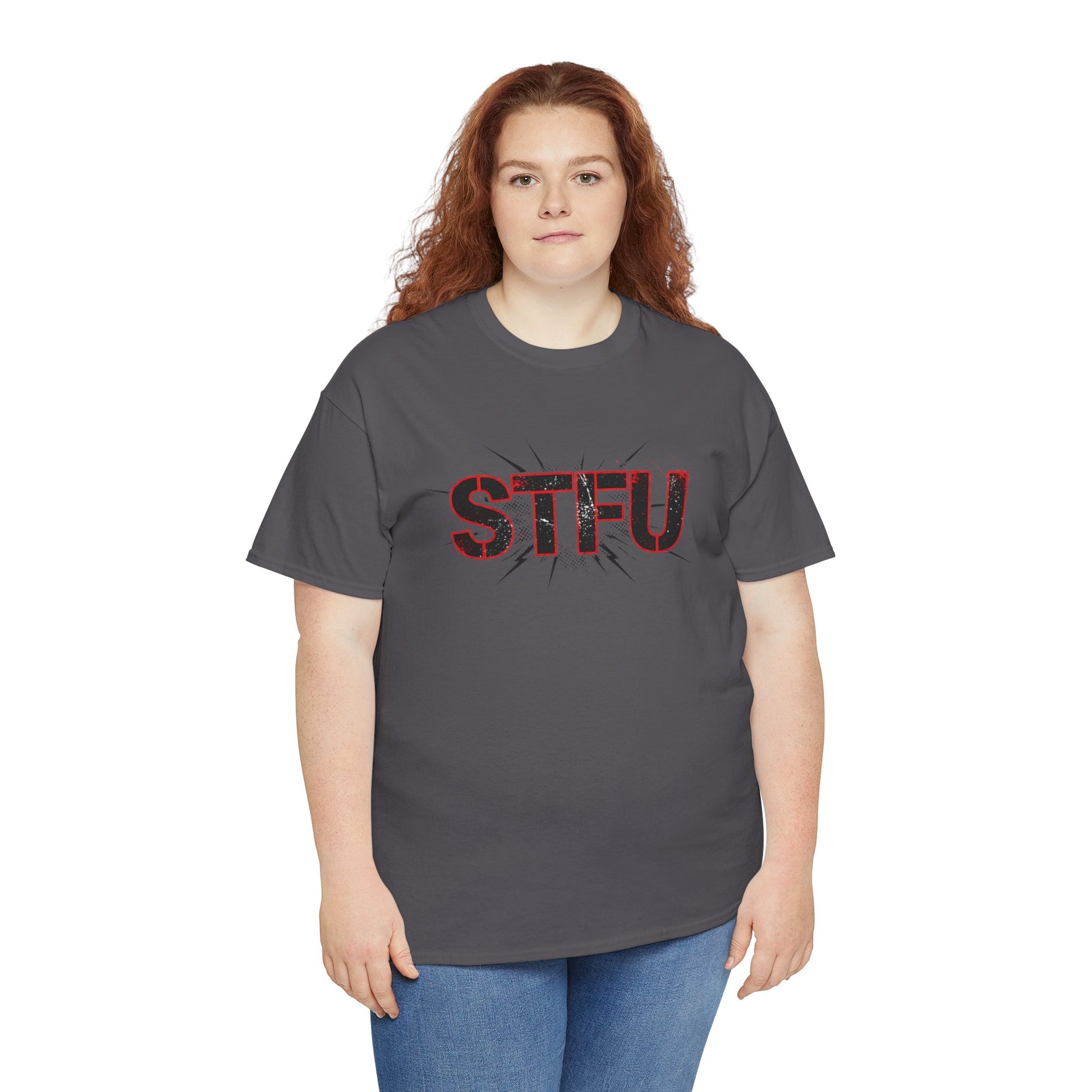 STFU Graphic Tee — Bold Distressed Text Shirt for Statement Style Printify
