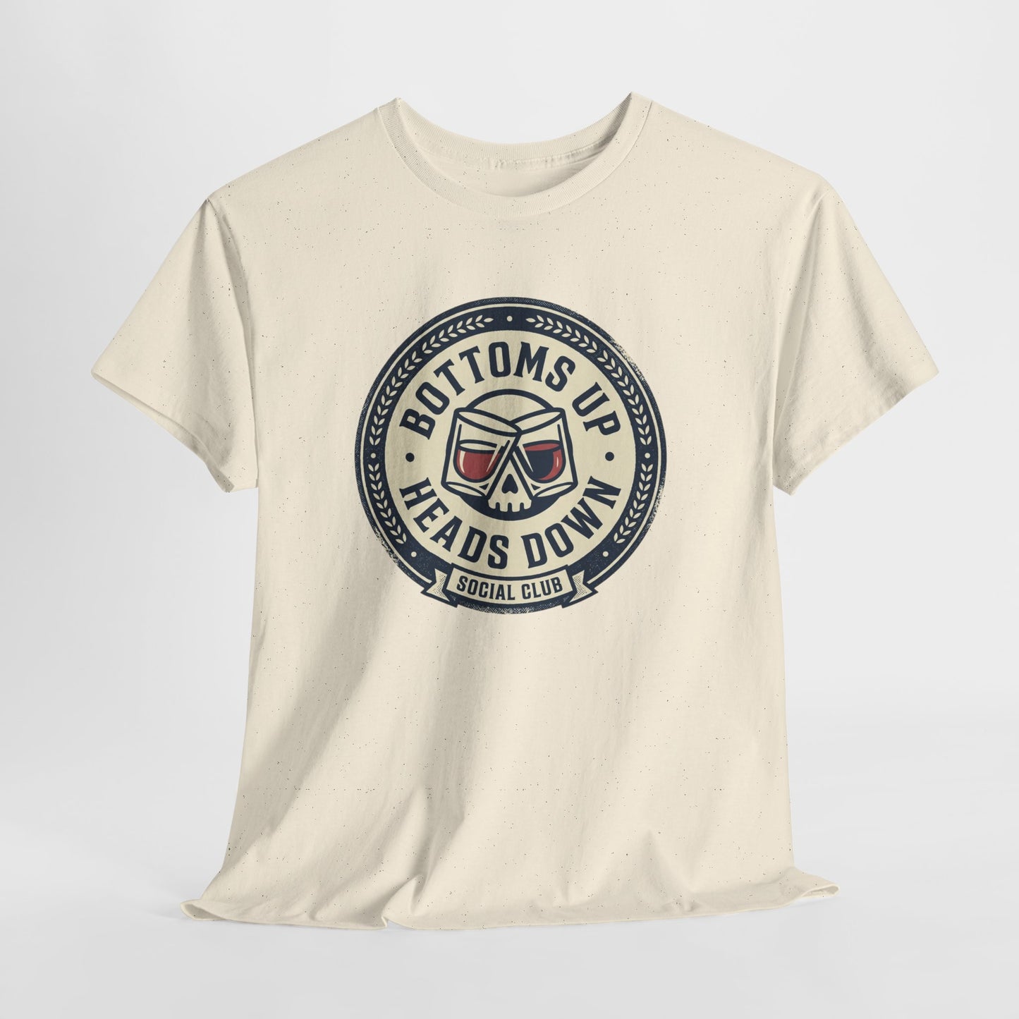"Bottoms Up Heads Down" Skull Beer Logo Tee