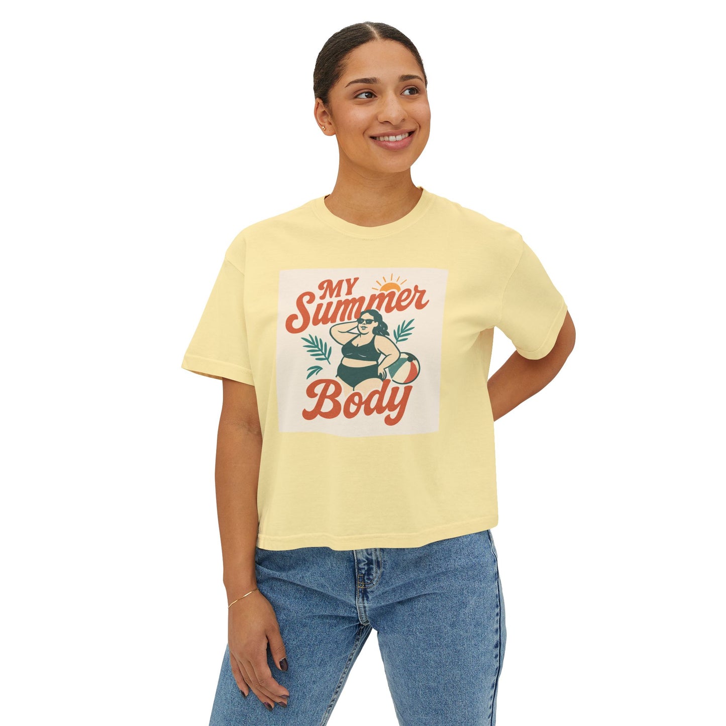 My Summer Body Boxy Tee — Retro Beach Graphic Women’s T‑Shirt