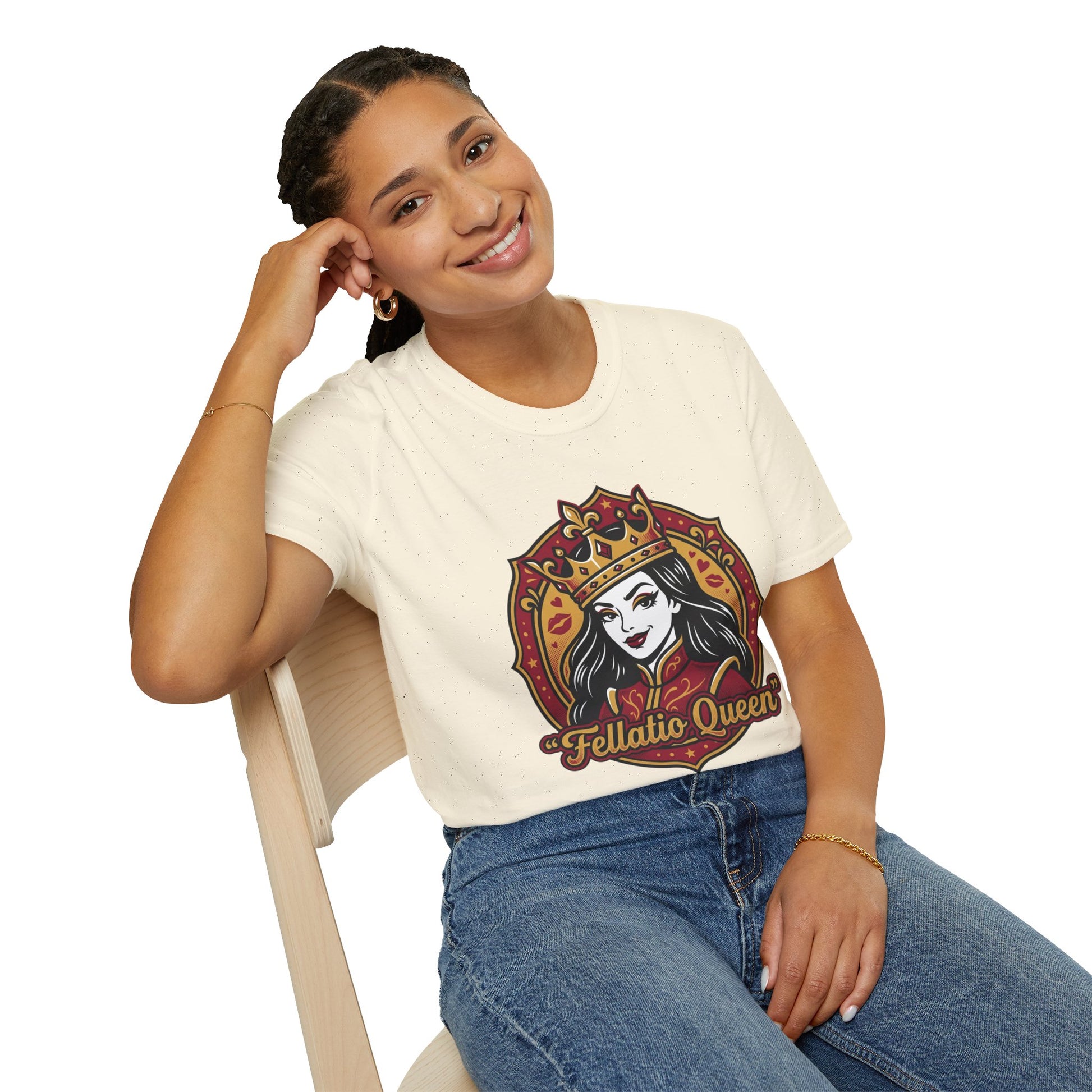 "Fellatio Queen" Retro Pinup Crown Graphic Tee Printify