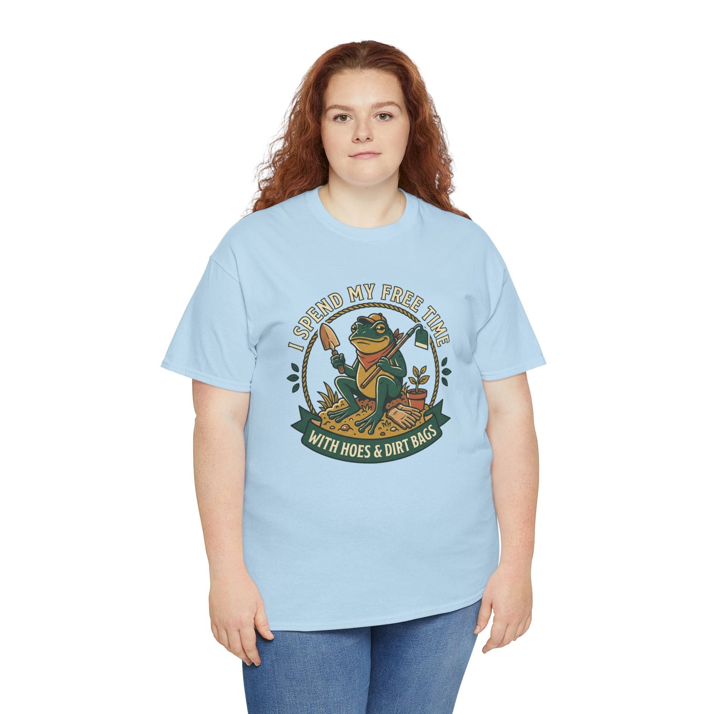 Gardening Frog T-Shirt — "I Spend My Free Time With Hoes & Dirt Bags" Funny Garden Tee