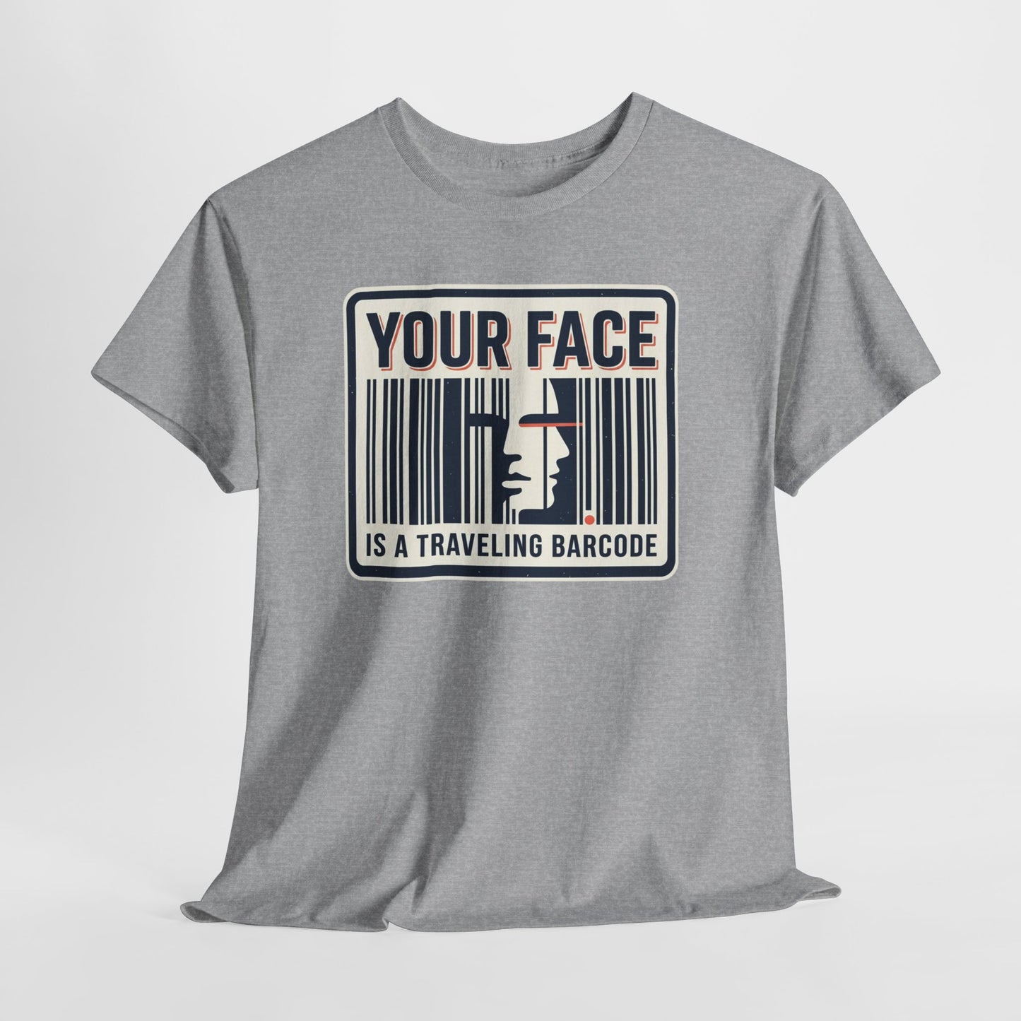 "Your Face Is a Traveling Barcode" Graphic Tee
