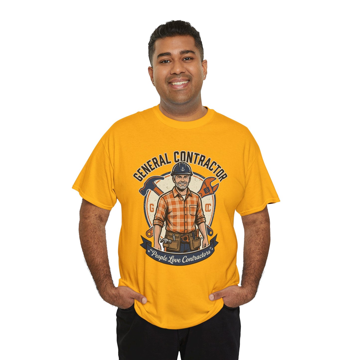 General Contractor T-Shirt — Vintage Construction Worker Logo Tee Printify