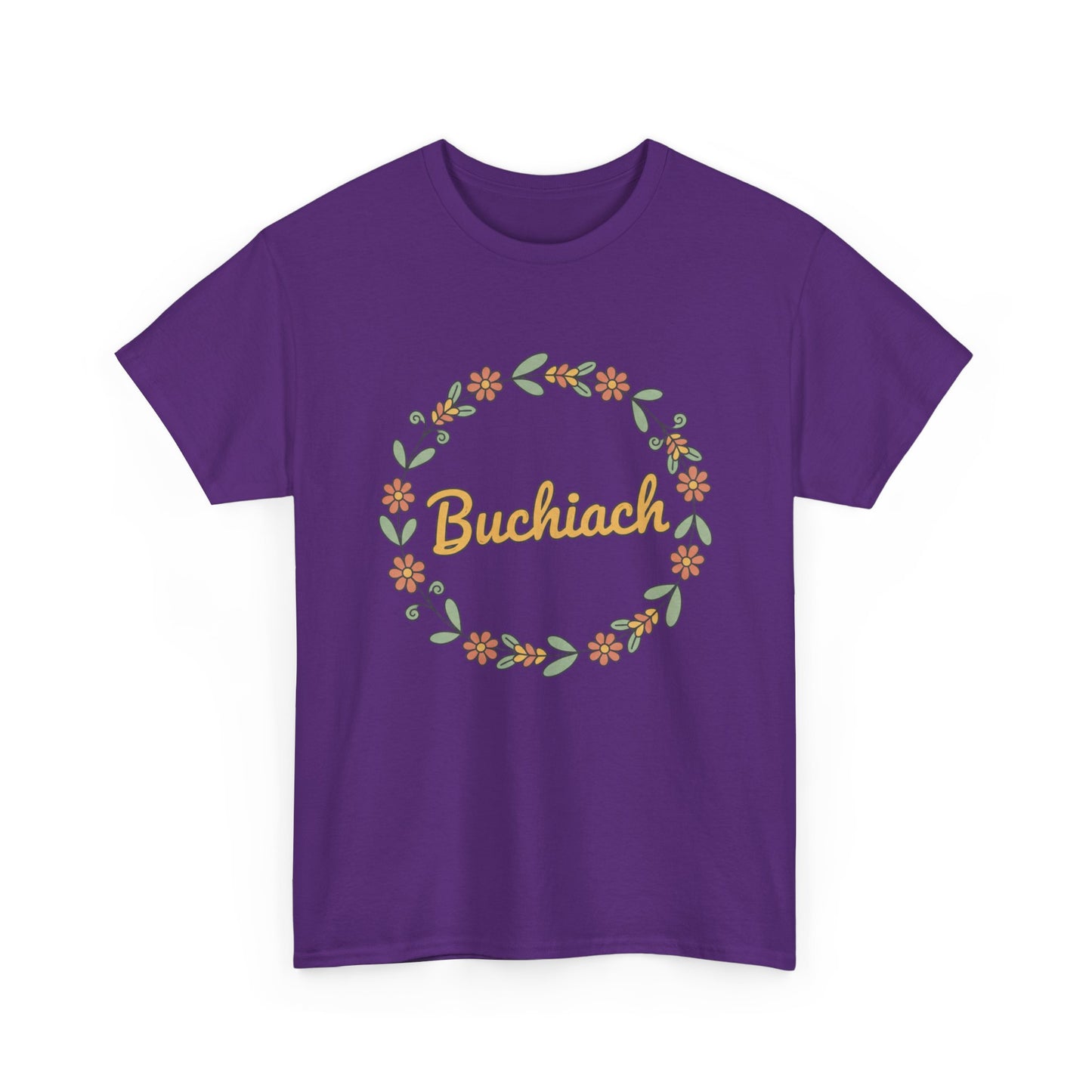 Buchiach Floral Wreath T-Shirt — Retro Script Garden Tee Printify