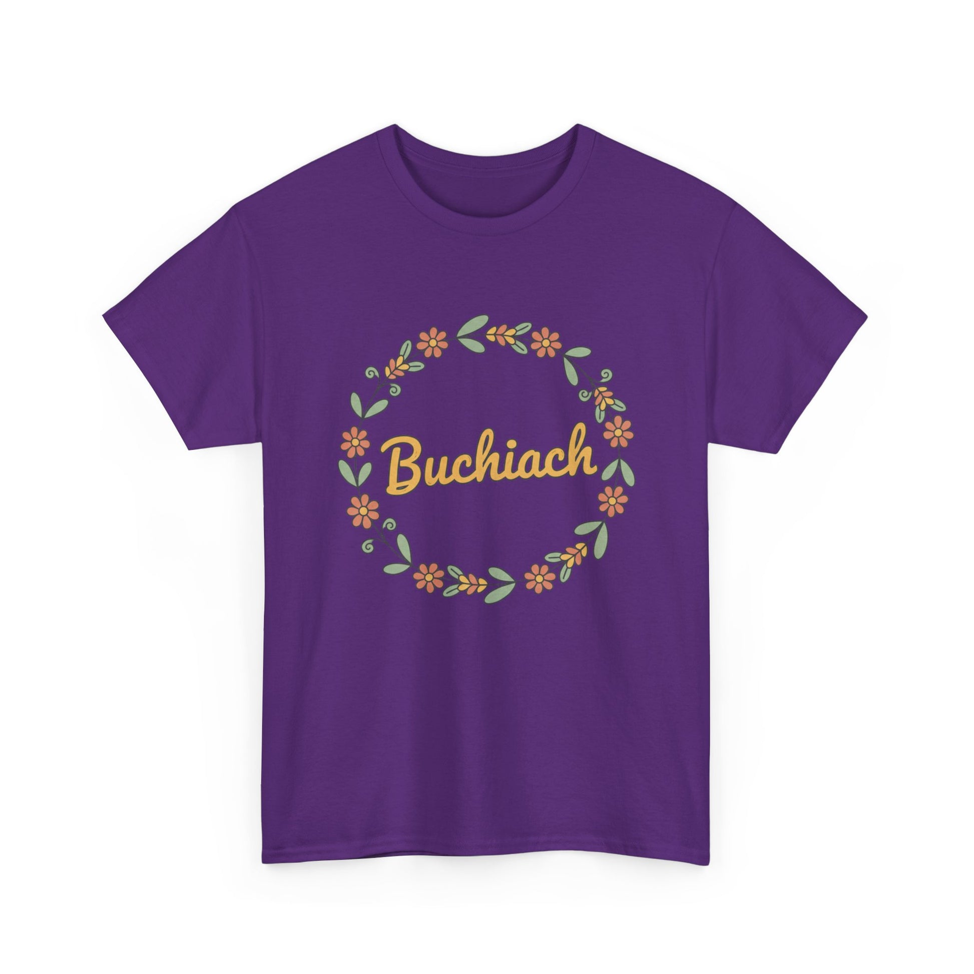Buchiach Floral Wreath T-Shirt — Retro Script Garden Tee Printify