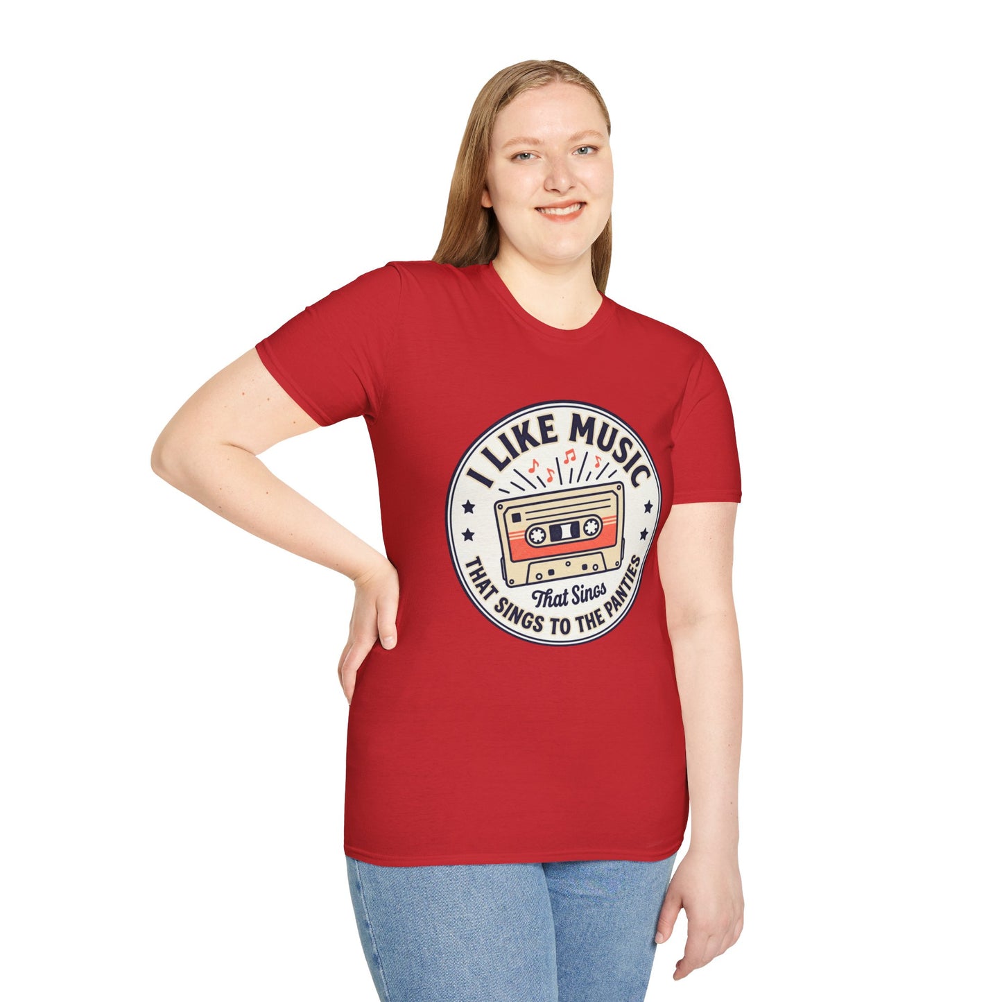 Retro Cassette T-Shirt — "I Like Music That Sings to the Pants" Vintage Music Tee