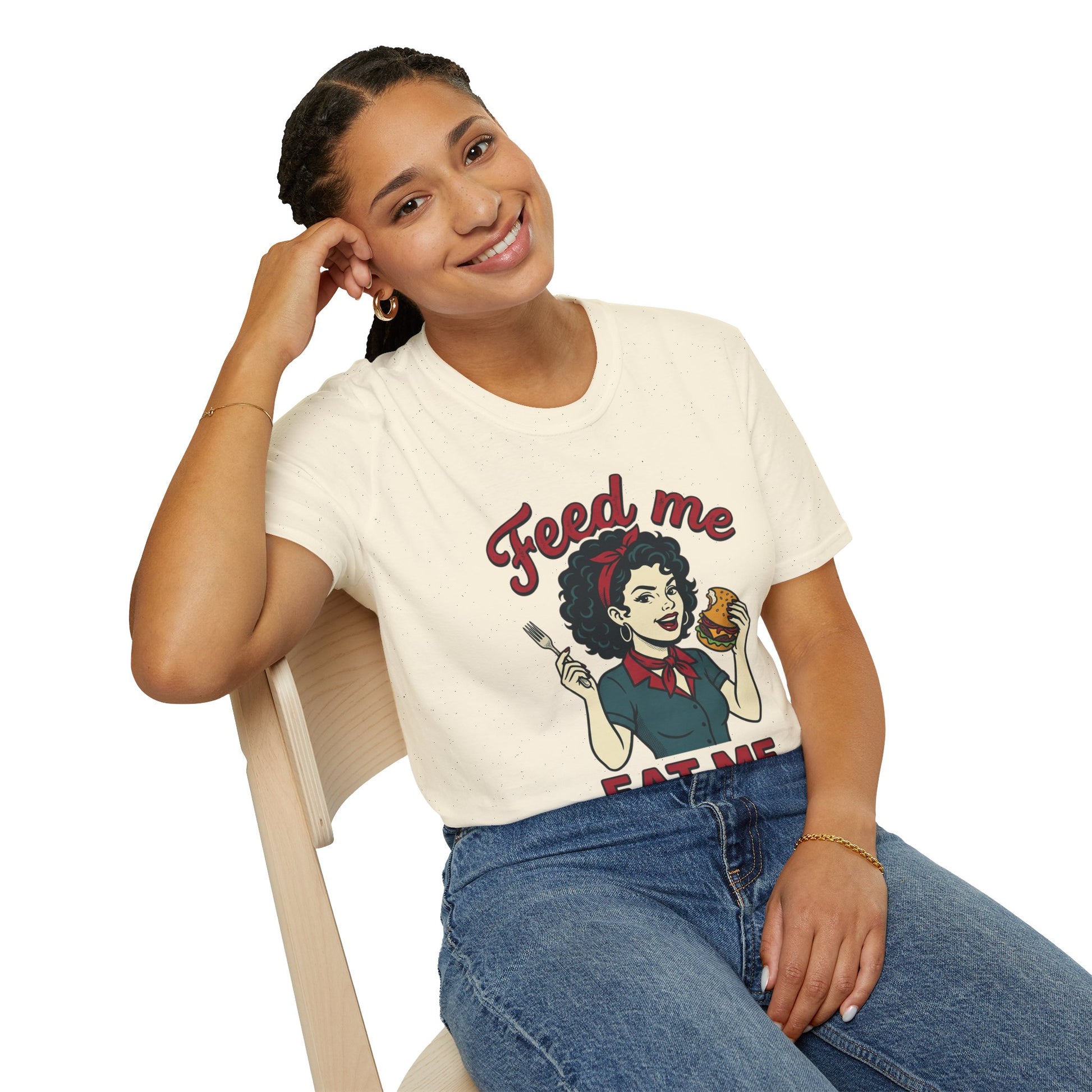 Feed Me Eat Me T-Shirt — Retro Pinup Burger Graphic Tee Printify