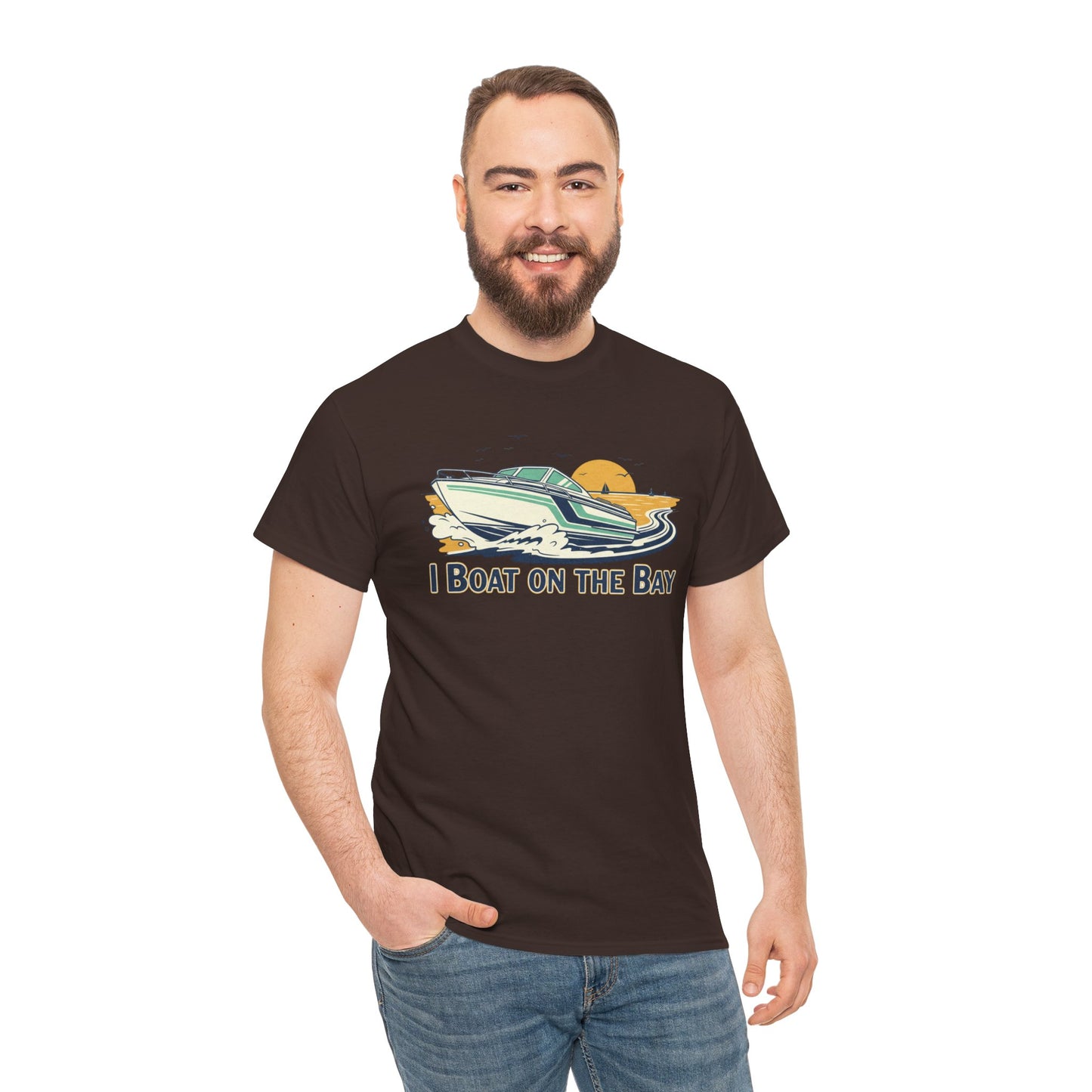 Boat on the Bay T-Shirt — Retro Motorboat Sunset Tee Printify