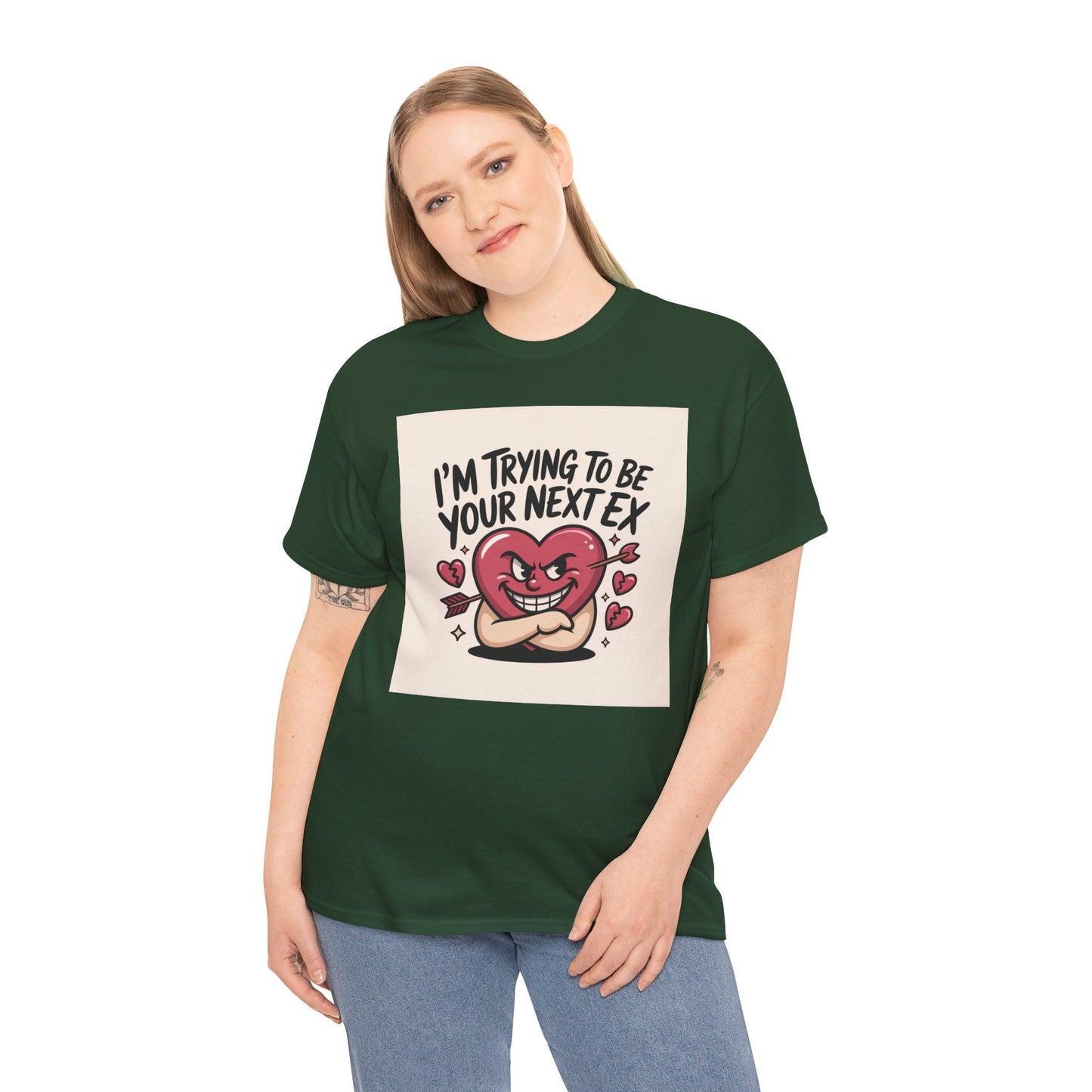 Valentine Heart Character Tee — "I'm Trying To Be Your Next Ex" Graphic T-Shirt Printify