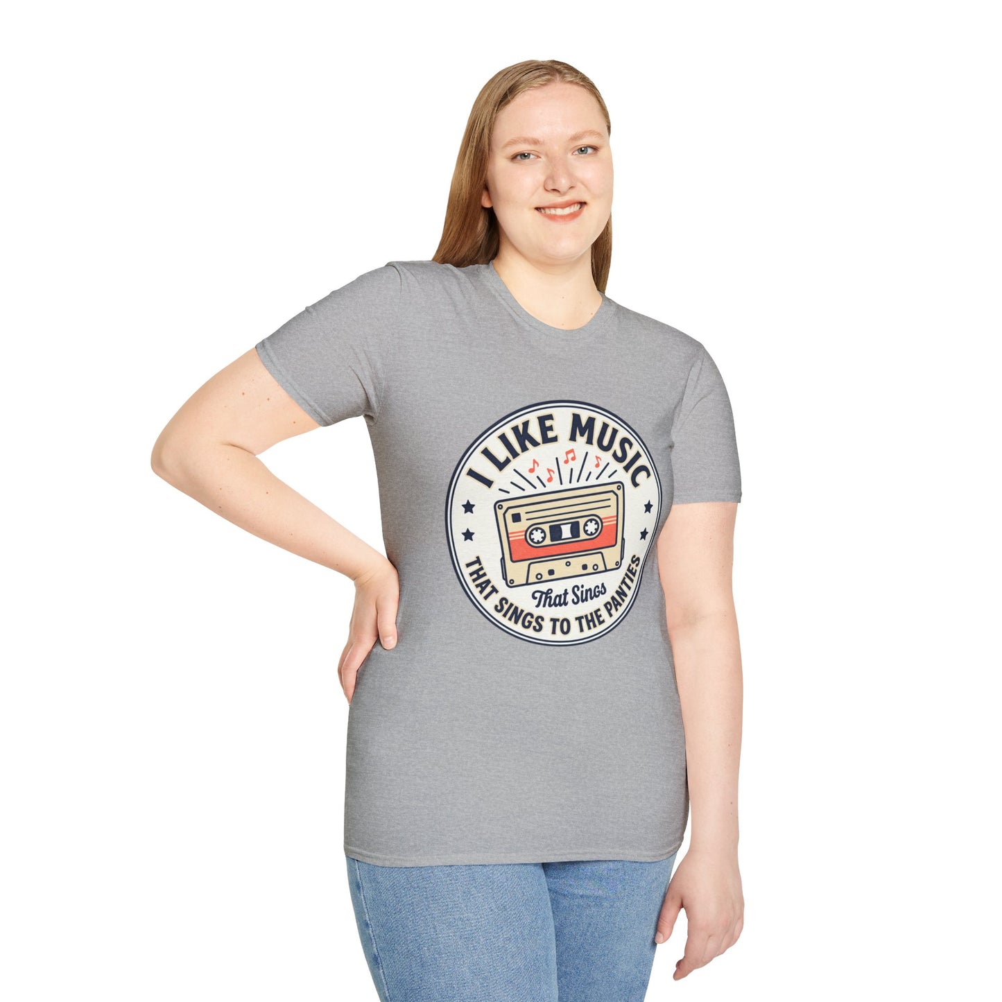 Retro Cassette T-Shirt — "I Like Music That Sings to the Pants" Vintage Music Tee