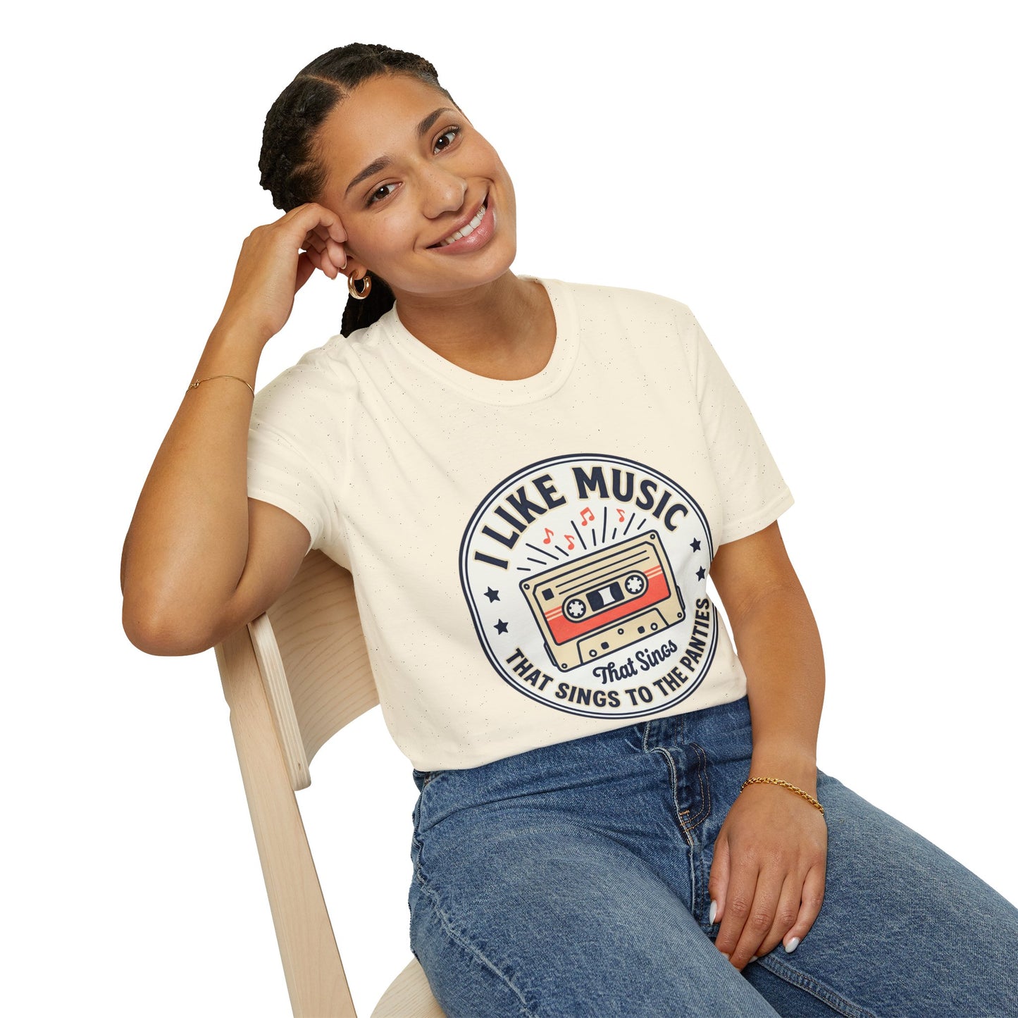 Retro Cassette T-Shirt — "I Like Music That Sings to the Pants" Vintage Music Tee