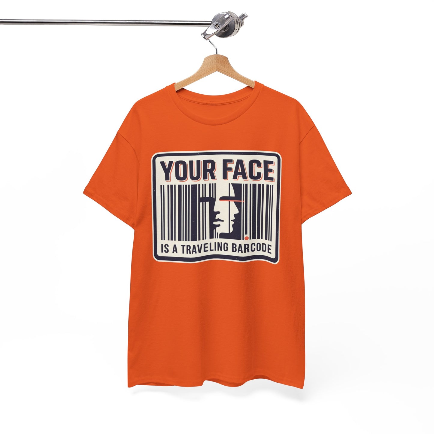 "Your Face Is a Traveling Barcode" Graphic Tee