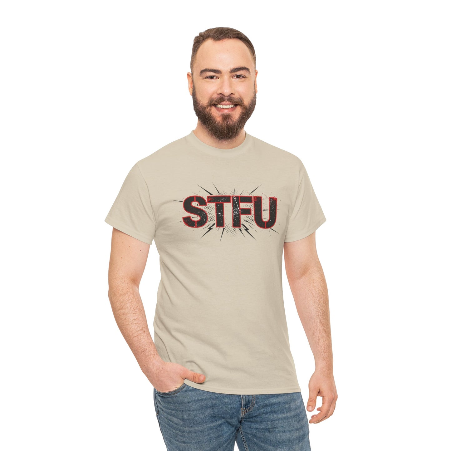 STFU Graphic Tee — Bold Distressed Text Shirt for Statement Style Printify