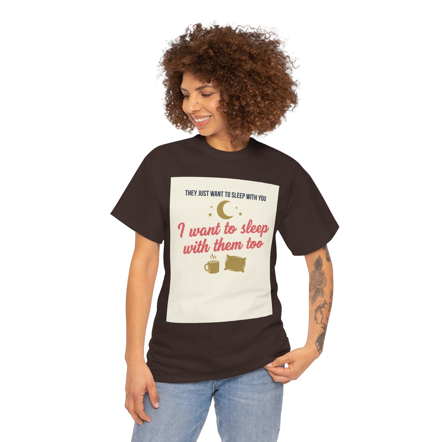 Sleepy Cats T-Shirt — "I Want to Sleep with Them Too" Cute Nighttime Pet Tee