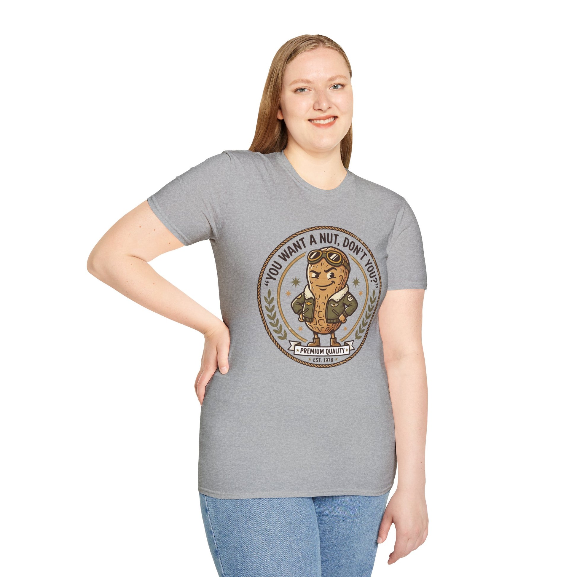 Vintage Mascot Peanut T-Shirt — "You Want a Nut, Don't You?" Retro Graphic Tee Printify
