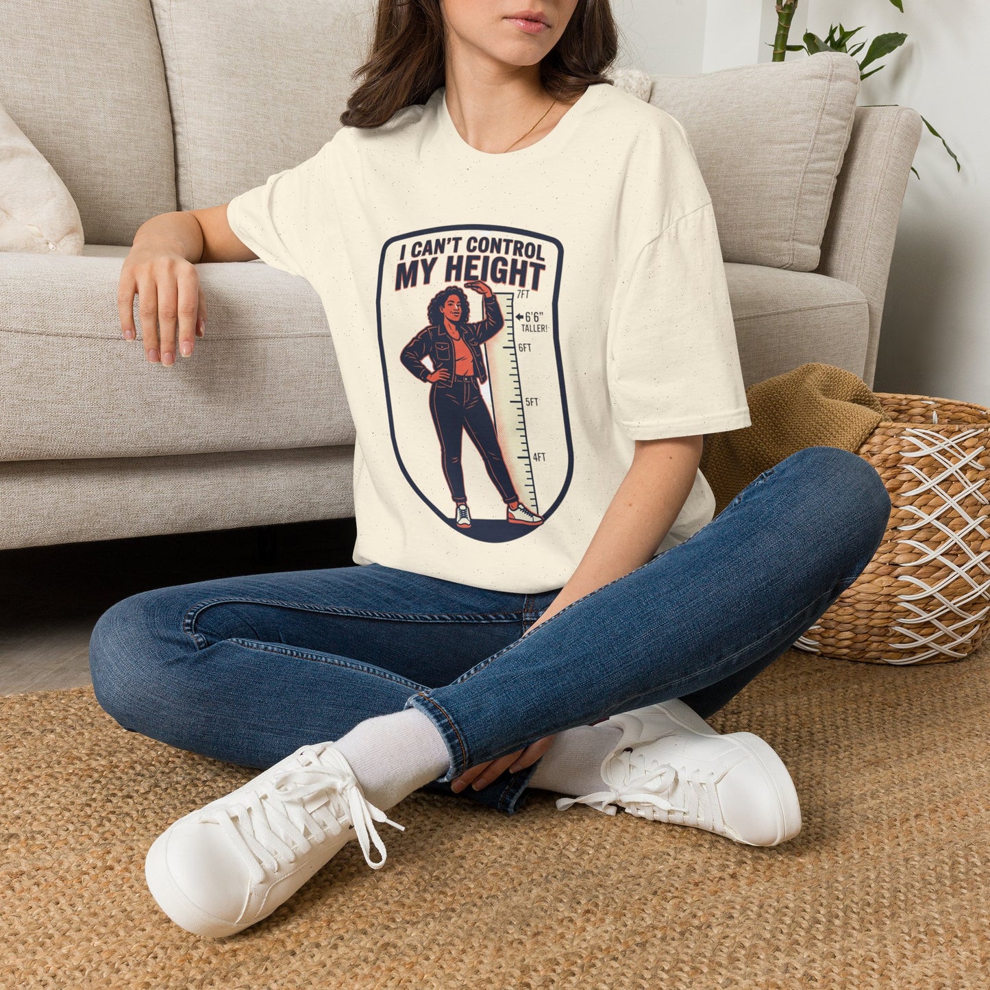 "I Can't Control My Height" Funny Tall Woman Graphic Tee