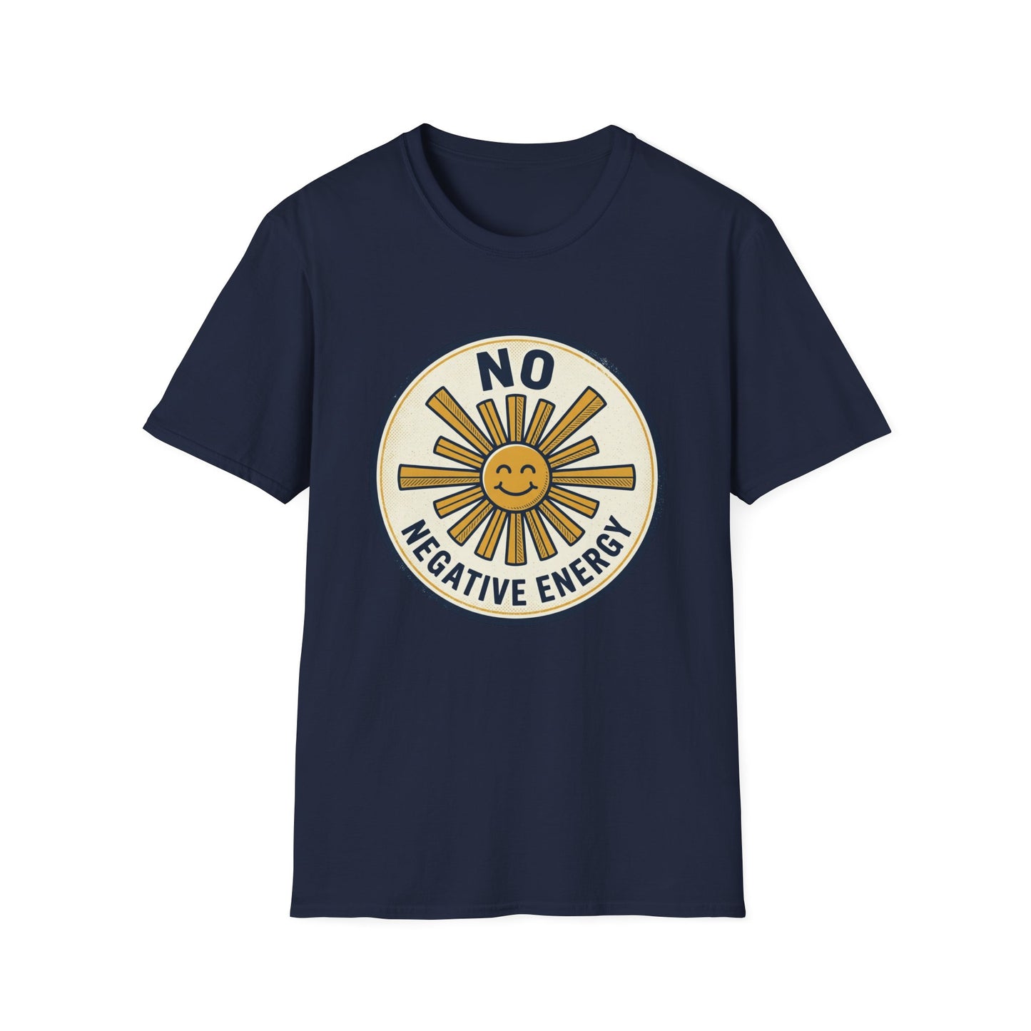 No Negative Energy T-Shirt — Retro Smiling Sun Positive Vibes Tee
