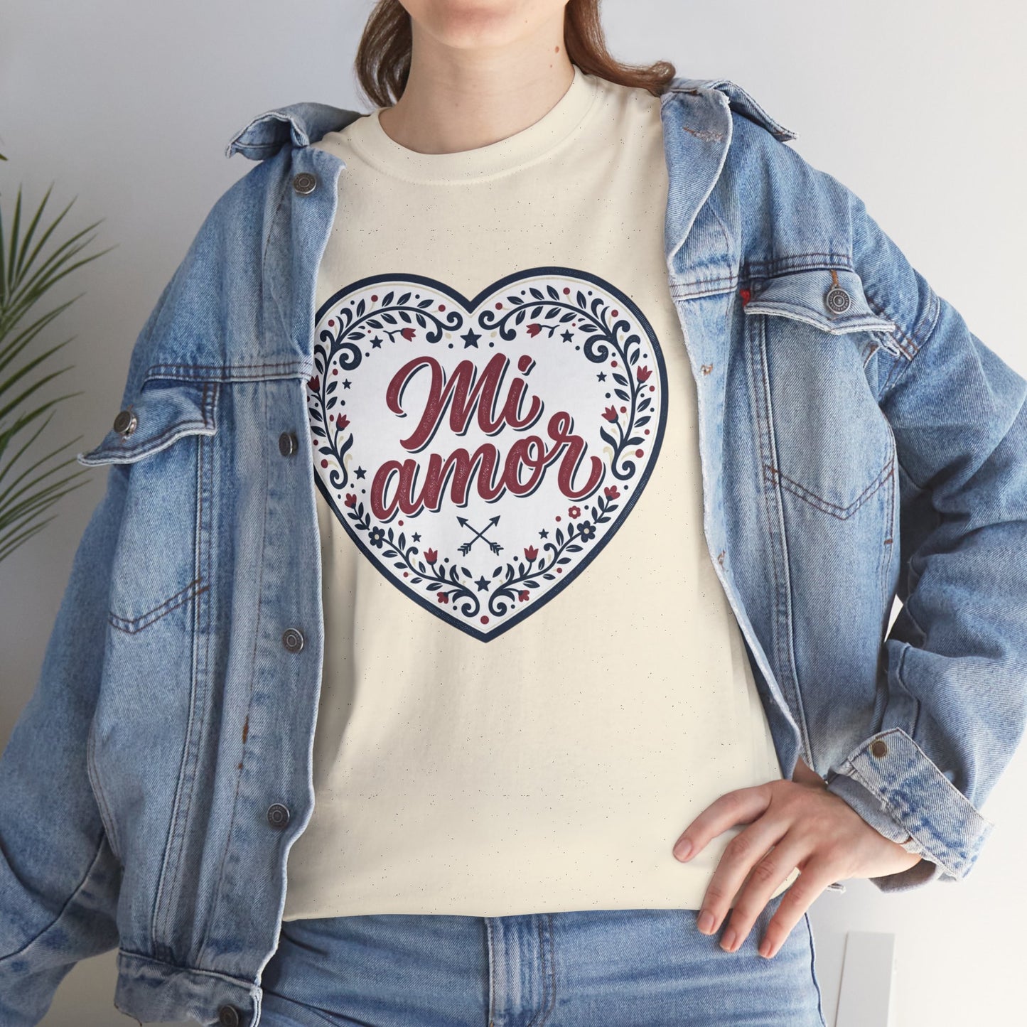 Mi Amor Heart T-Shirt — Romantic Floral Graphic Tee for Valentine’s Day
