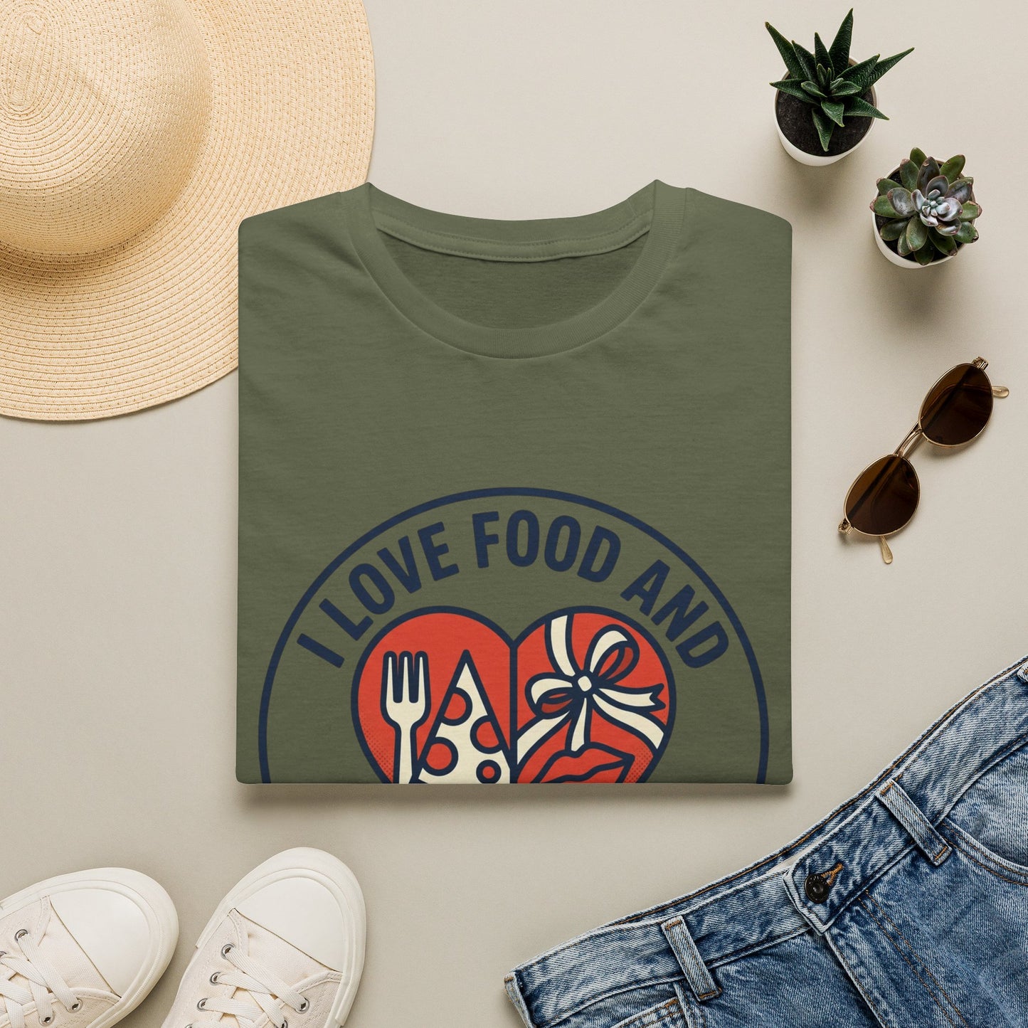 "I Love Food and Sexual Favors" Graphic Tee (Heart Pizza & Candy Design)