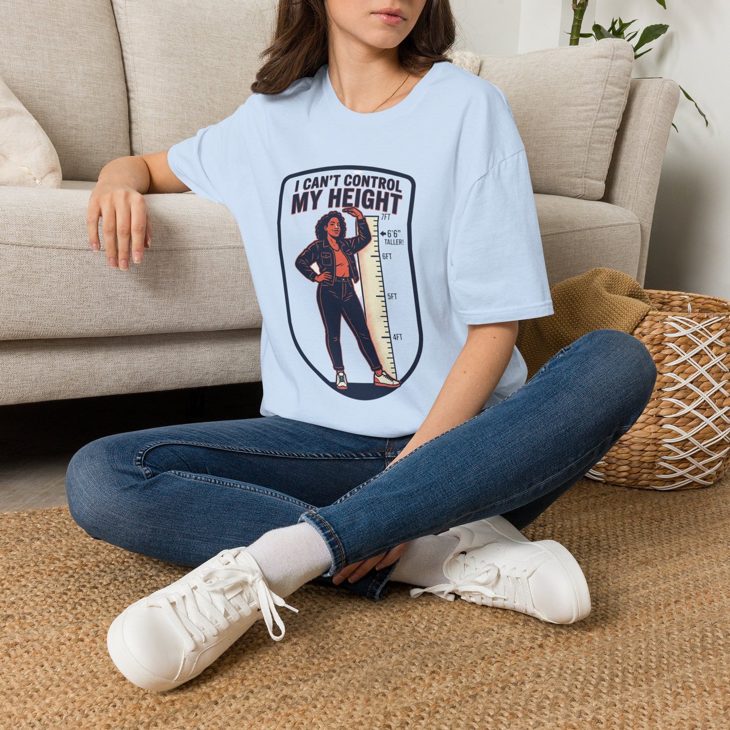 "I Can't Control My Height" Funny Tall Woman Graphic Tee