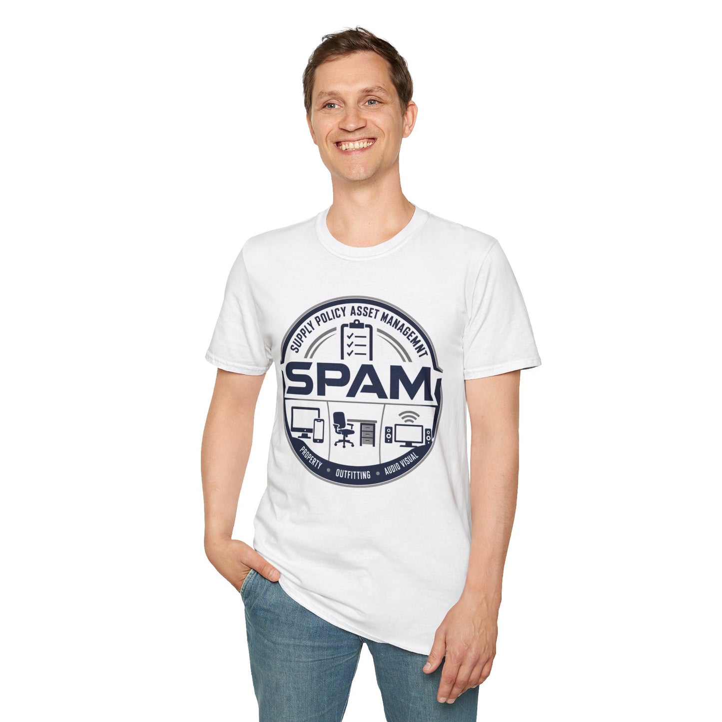 SPAM Supply Policy Asset Management T-Shirt — Logistics/ IT / Admin Graphic Tee