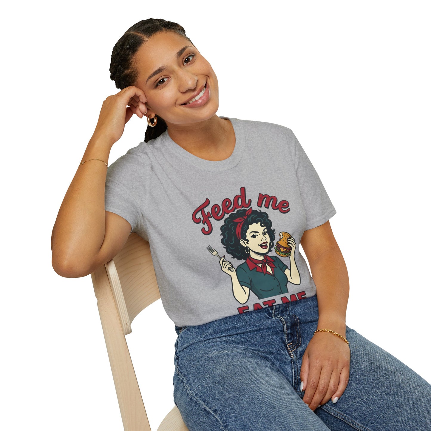 Feed Me Eat Me T-Shirt — Retro Pinup Burger Graphic Tee Printify
