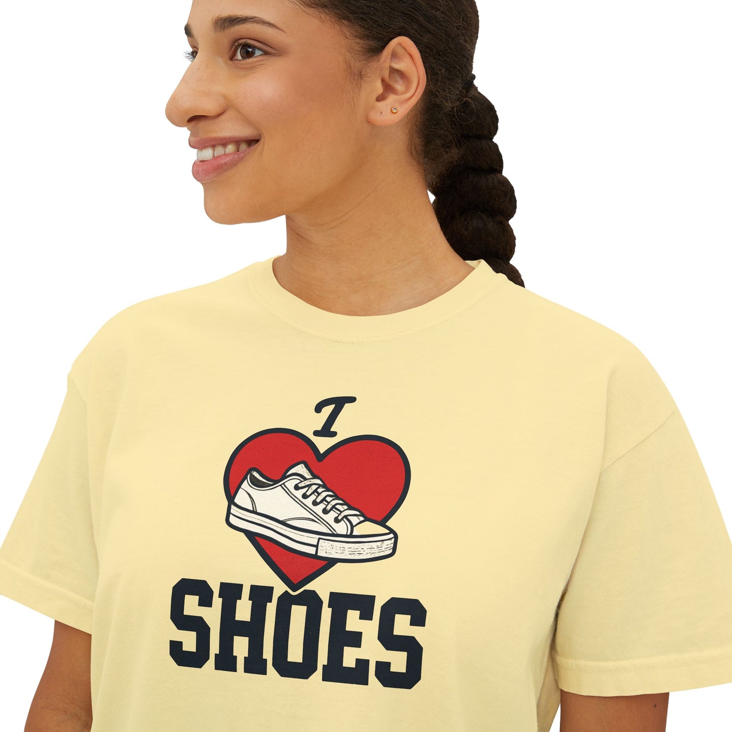 I Heart Shoes Women's Boxy Tee – Cute Sneaker Lover T-Shirt
