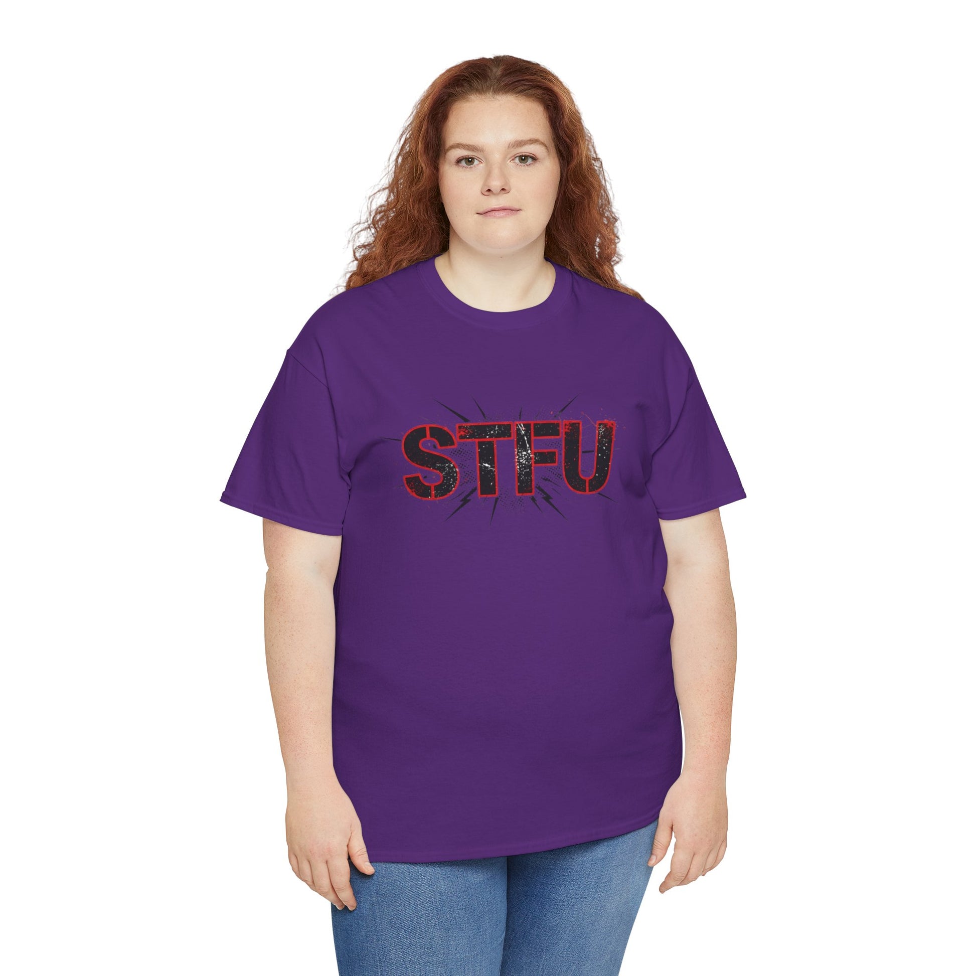 STFU Graphic Tee — Bold Distressed Text Shirt for Statement Style Printify