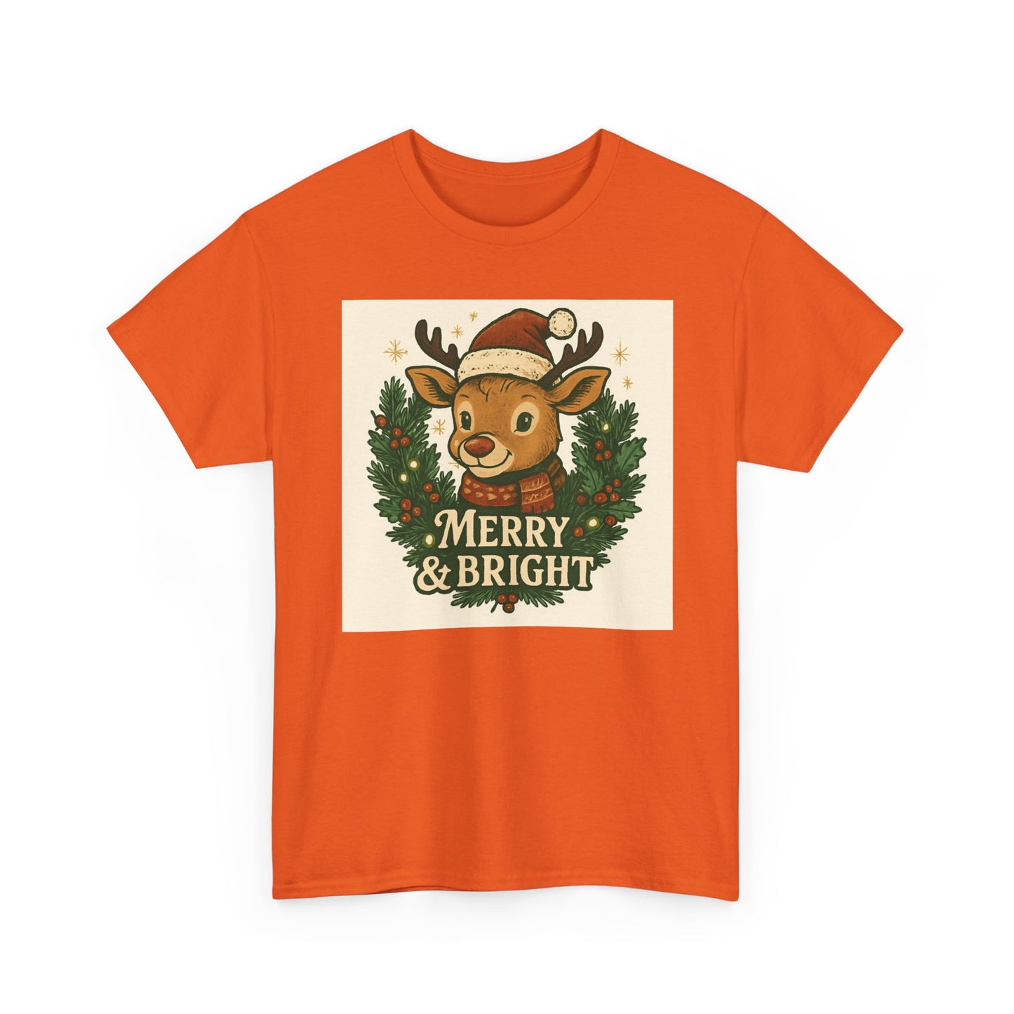 Merry & Bright Reindeer Christmas T-Shirt Printify