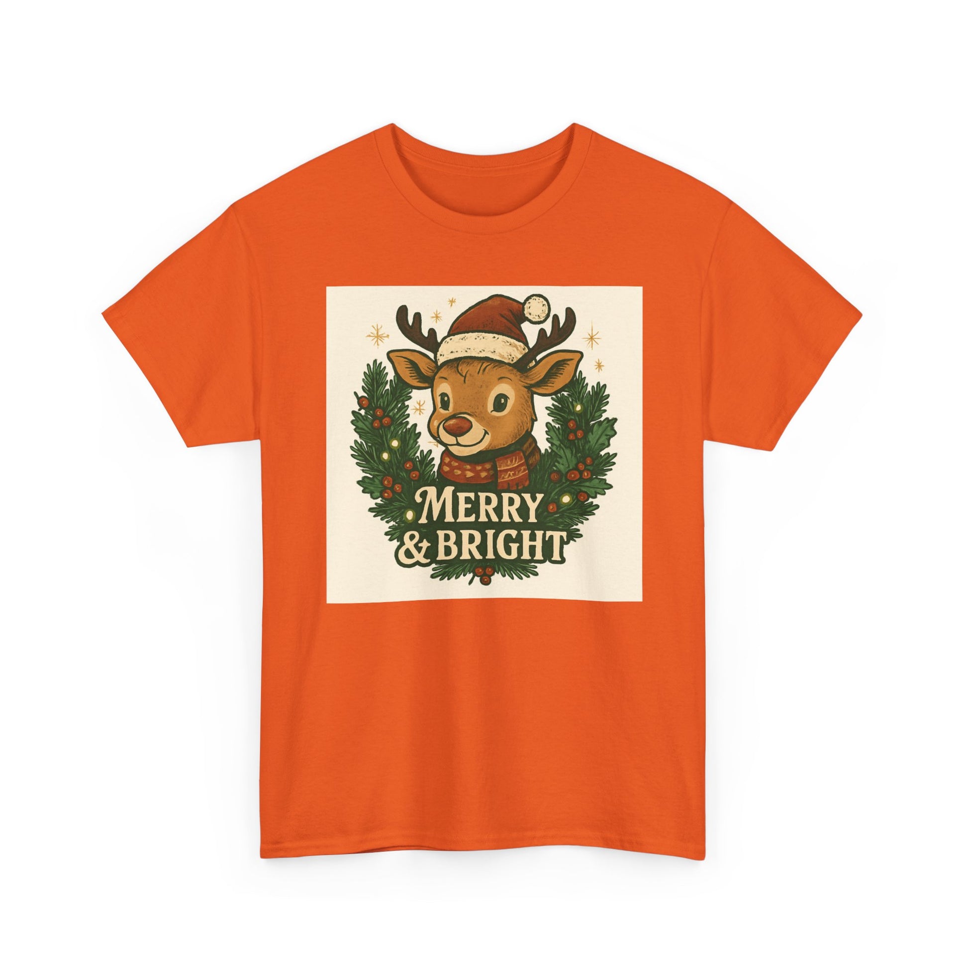 Merry & Bright Reindeer Christmas T-Shirt Printify