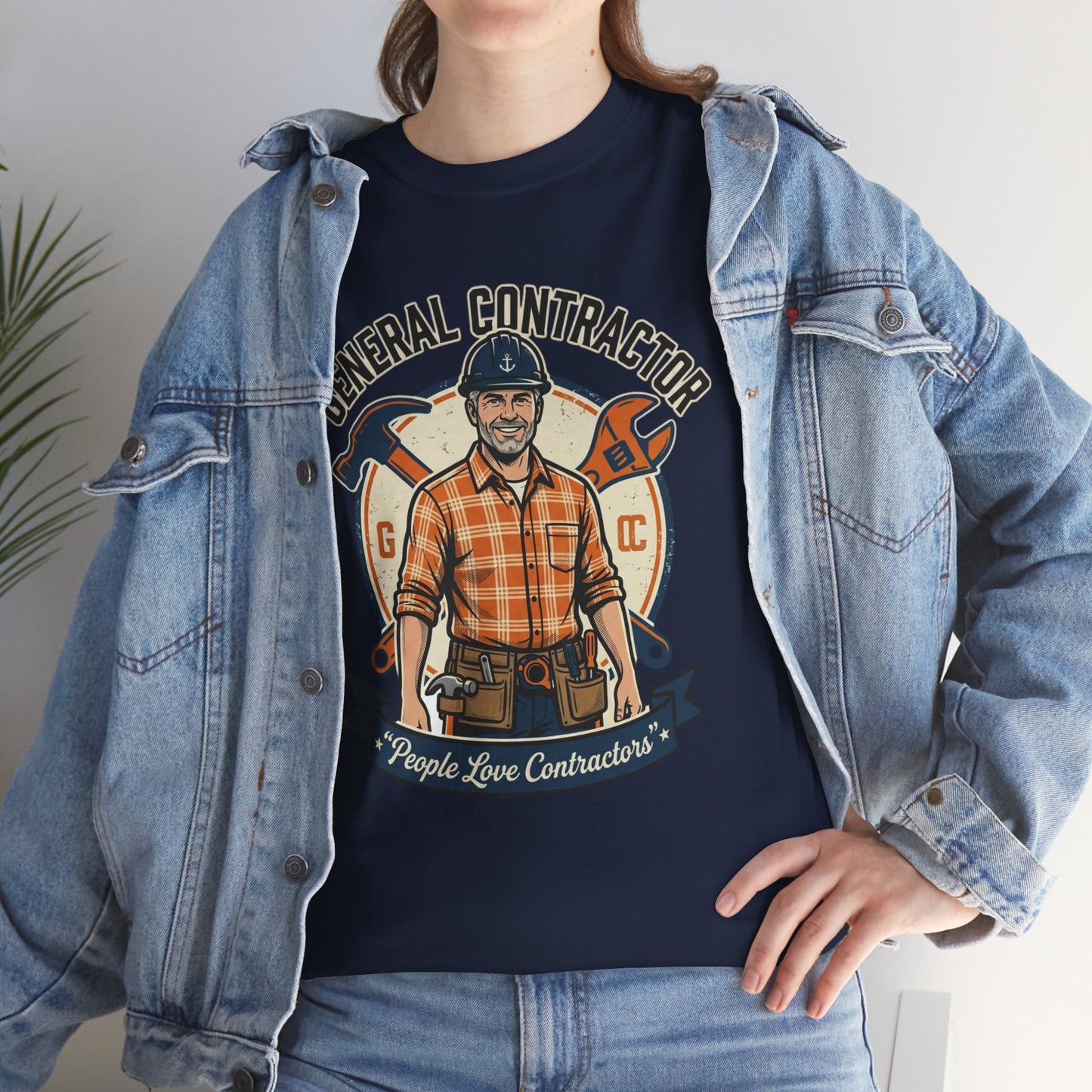 General Contractor T-Shirt — Vintage Construction Worker Logo Tee Printify