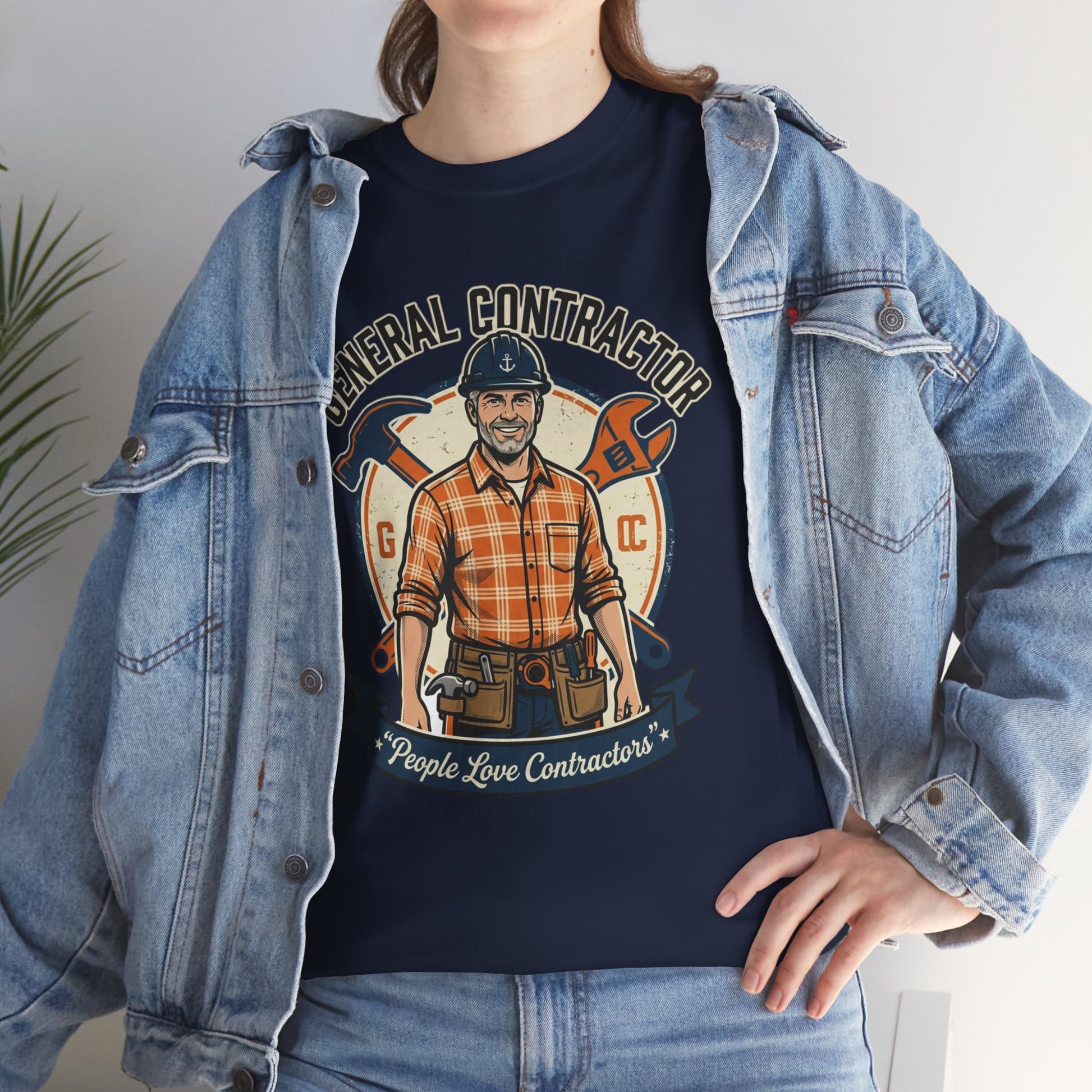 General Contractor T-Shirt — Vintage Construction Worker Logo Tee Printify