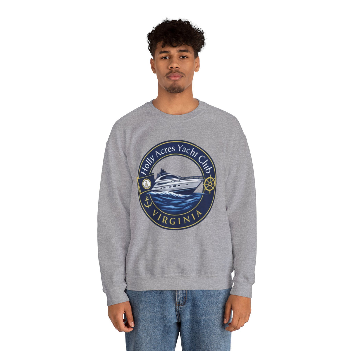 Virginia Yacht Club Crewneck Sweatshirt — "Holly Acres Yacht Club" Nautical Logo