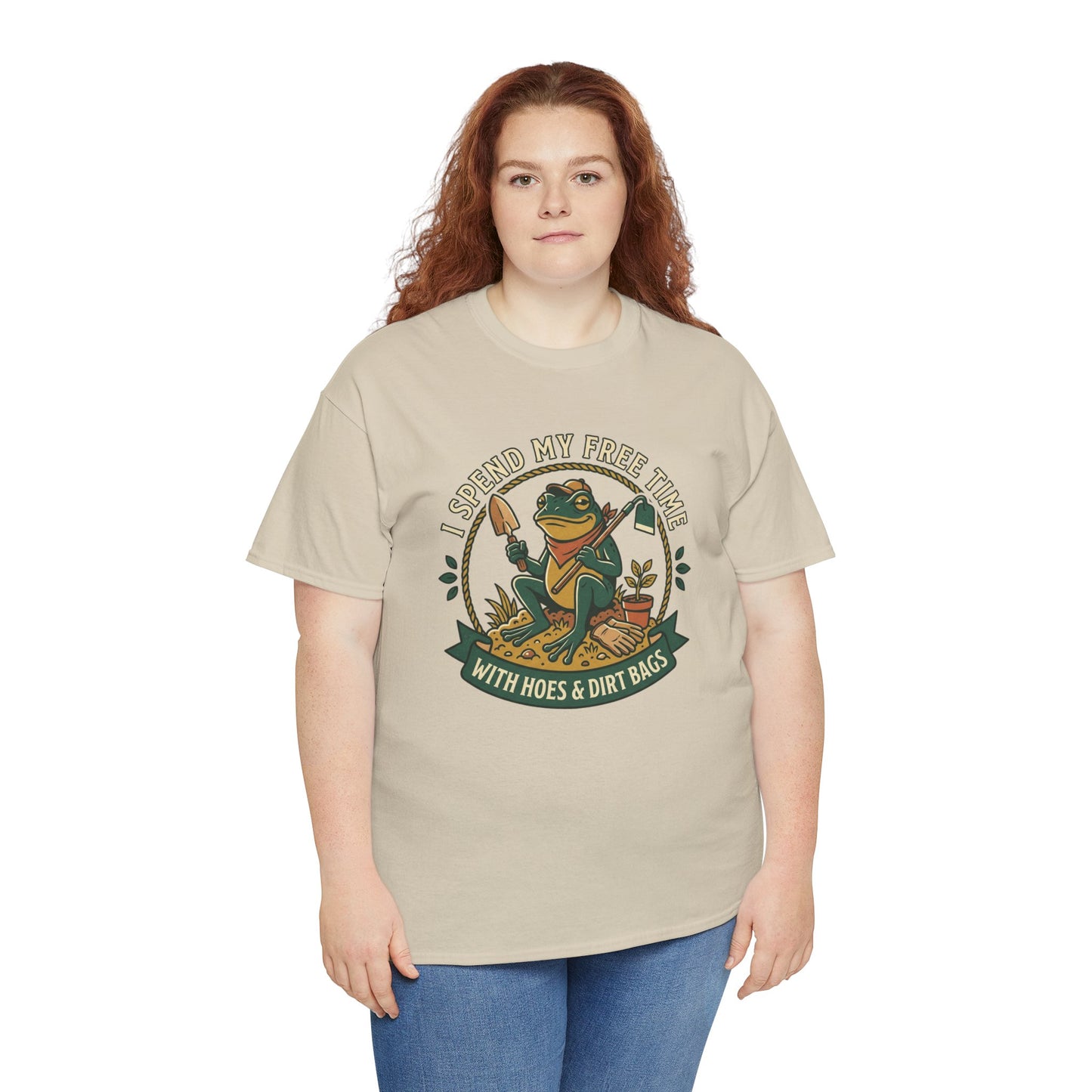 Gardening Frog T-Shirt — "I Spend My Free Time With Hoes & Dirt Bags" Funny Garden Tee