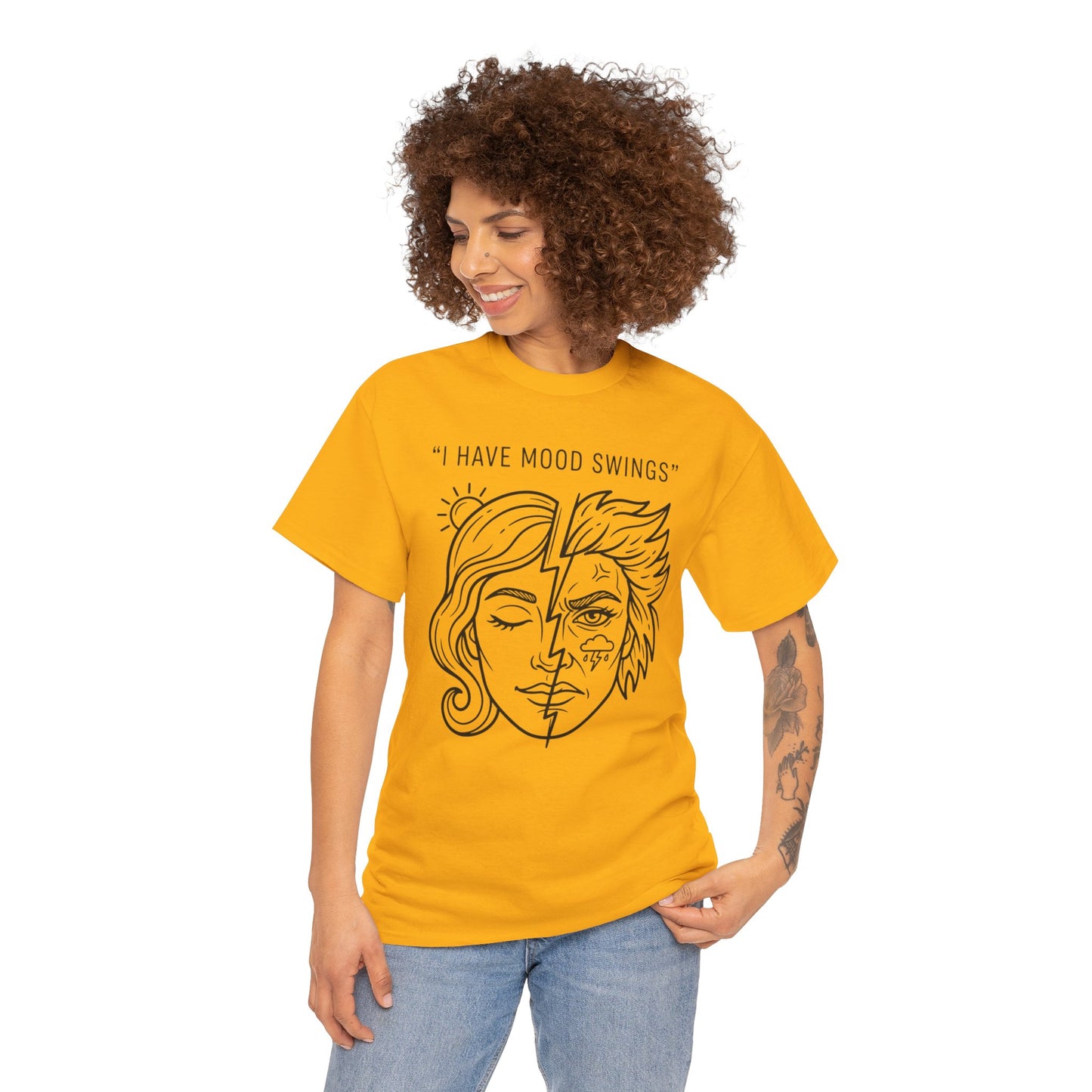 Mood Swings Graphic Tee — Split Face Line Art "I Have Mood Swings" T-Shirt Printify