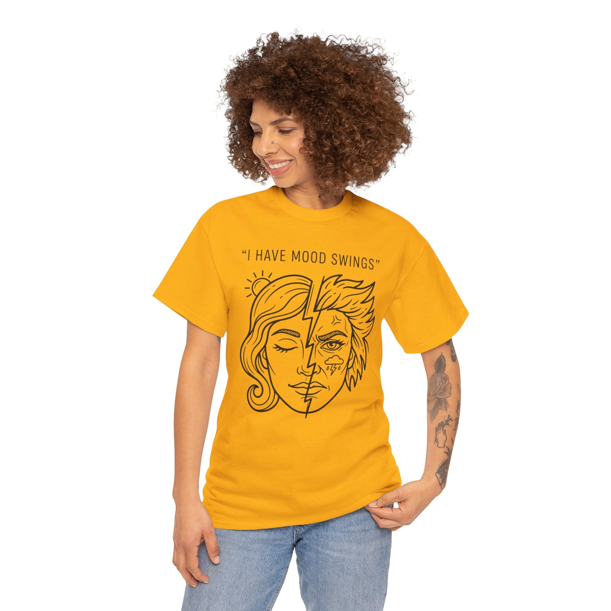Mood Swings Graphic Tee — Split Face Line Art "I Have Mood Swings" T-Shirt Printify