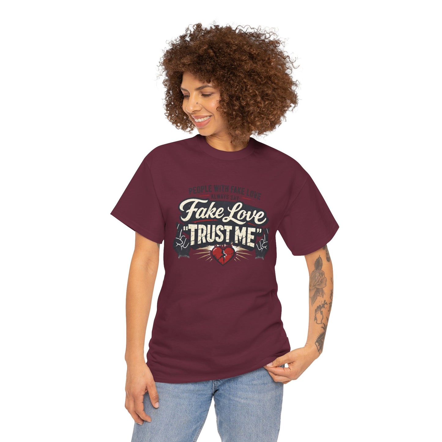 Fake Love Trust Me T-Shirt – Vintage Tattoo Heart Graphic Tee