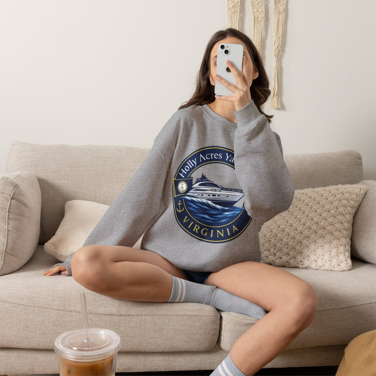 Virginia Yacht Club Crewneck Sweatshirt — "Holly Acres Yacht Club" Nautical Logo