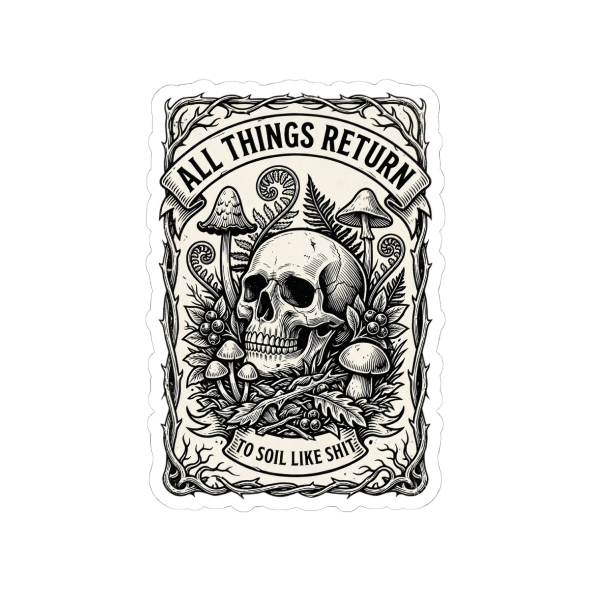 Skull & Mushrooms Sticker | Gothic Botanicals kiss-cut sticker